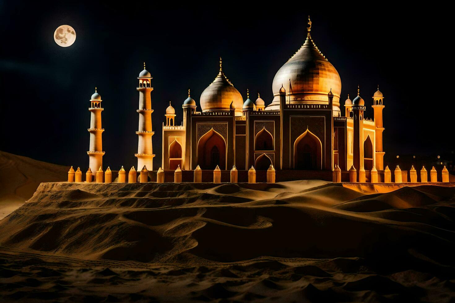the taj mahal is lit up at night. AI-Generated photo