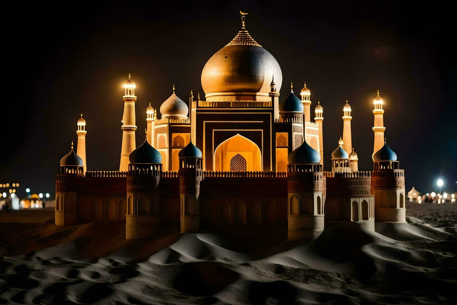 the taj mahal is lit up at night. AI-Generated photo