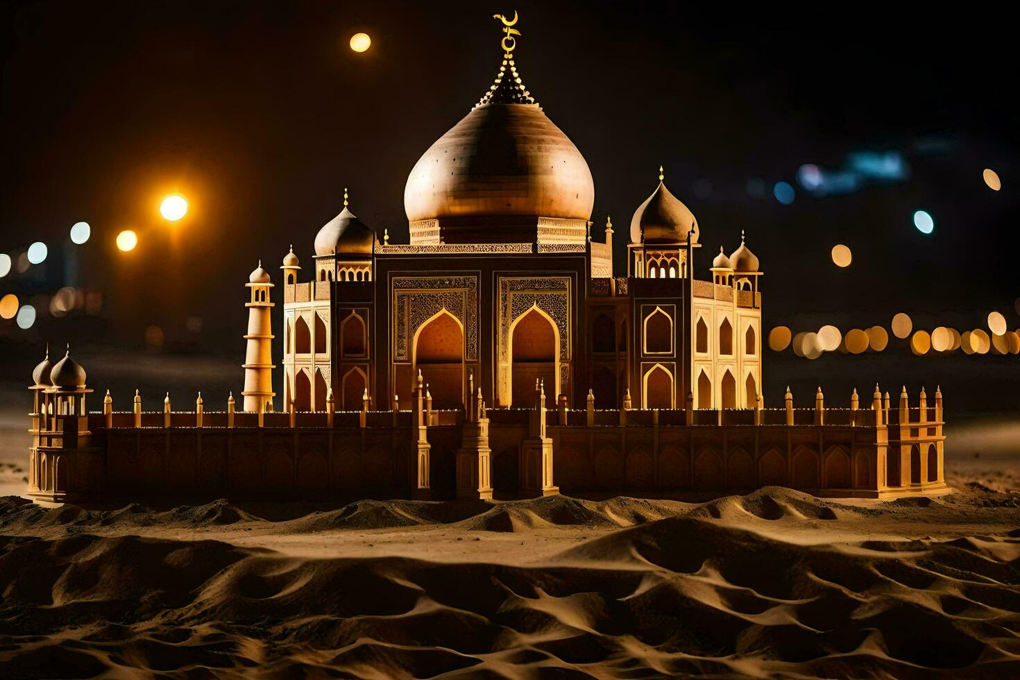 a model of a taj mahal at night. AI-Generated photo