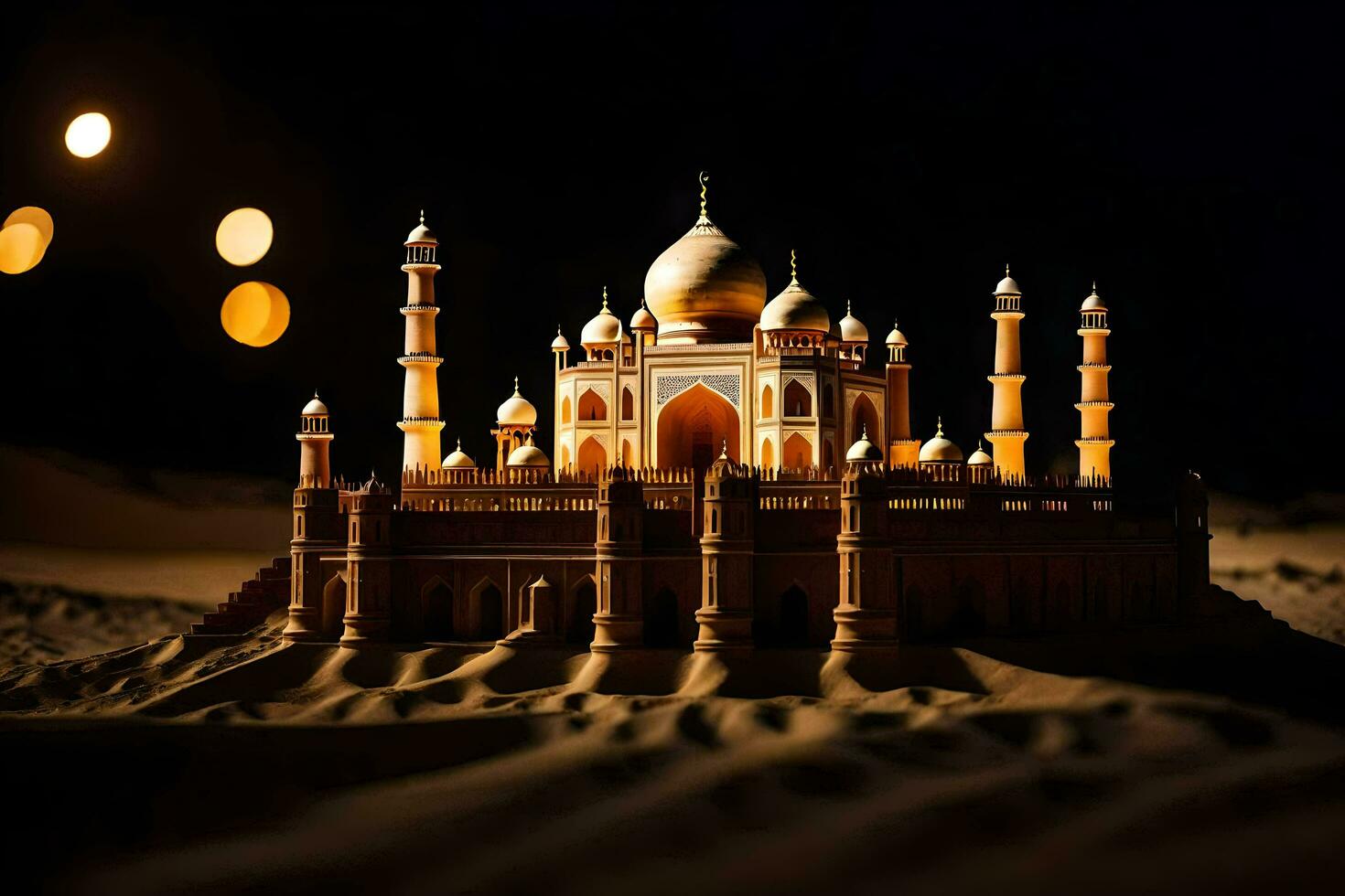 a model of a taj mahal at night. AI-Generated photo