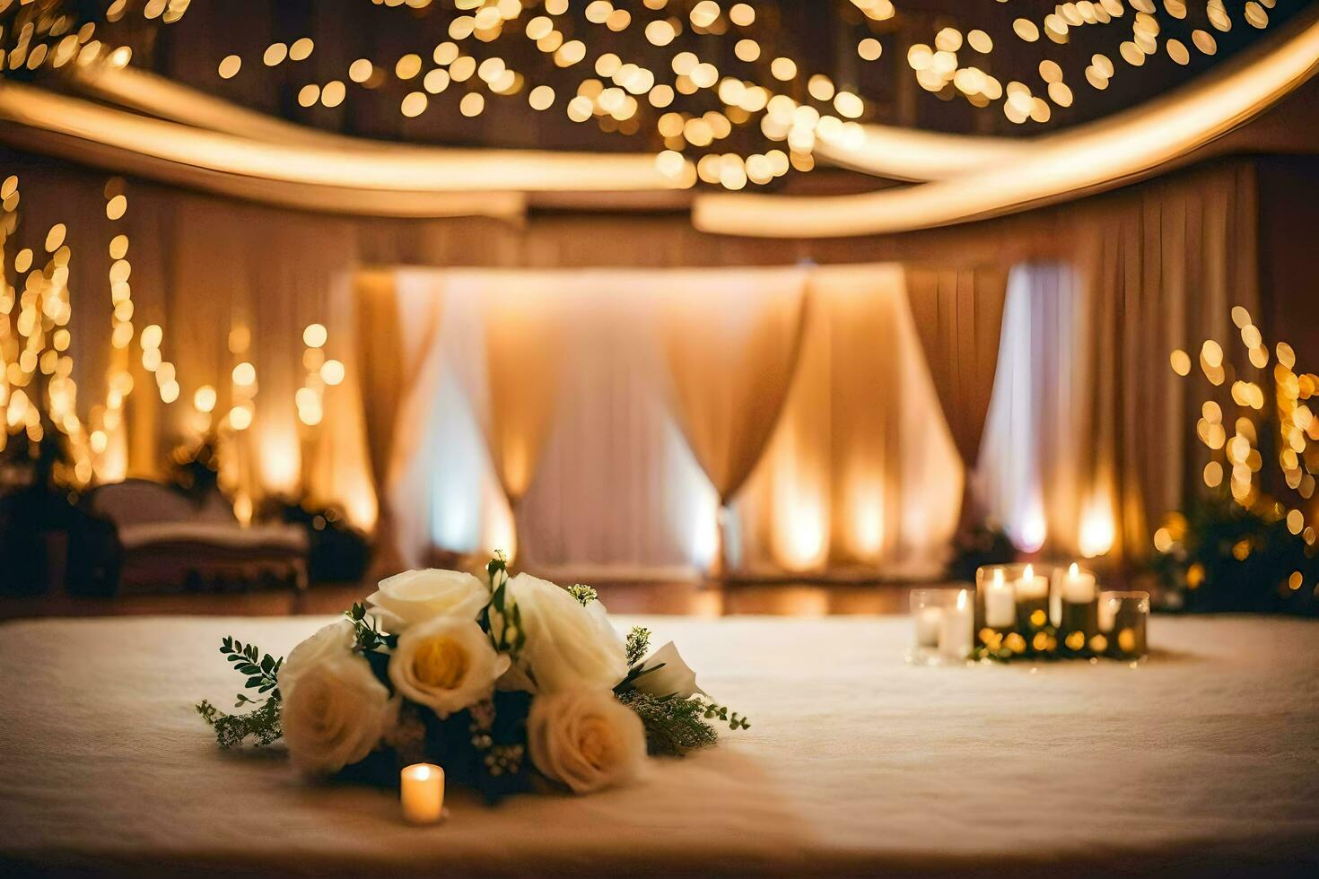 a wedding ceremony is set up with candles and flowers. AI-Generated photo