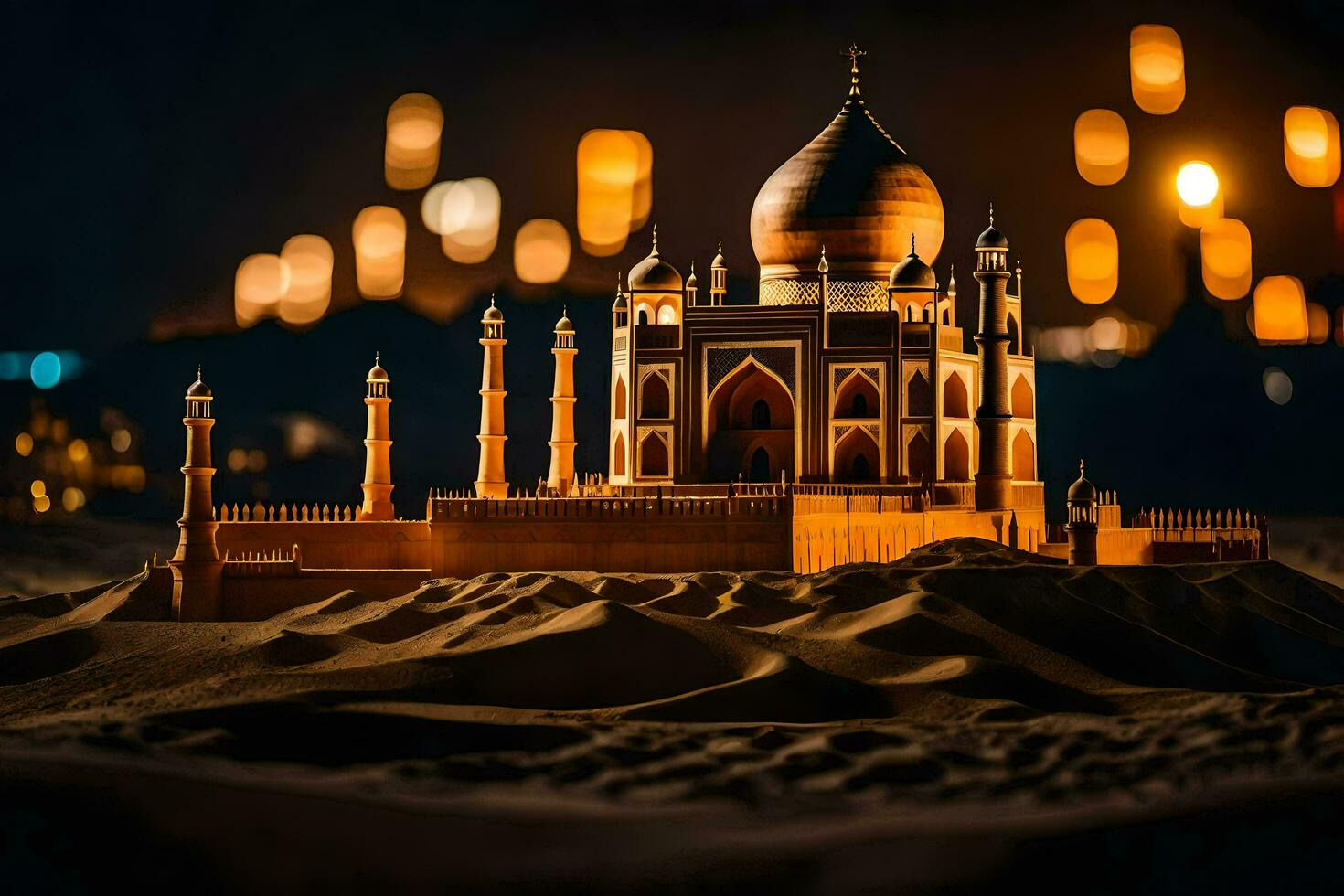 a model of the taj mahal at night. AI-Generated photo