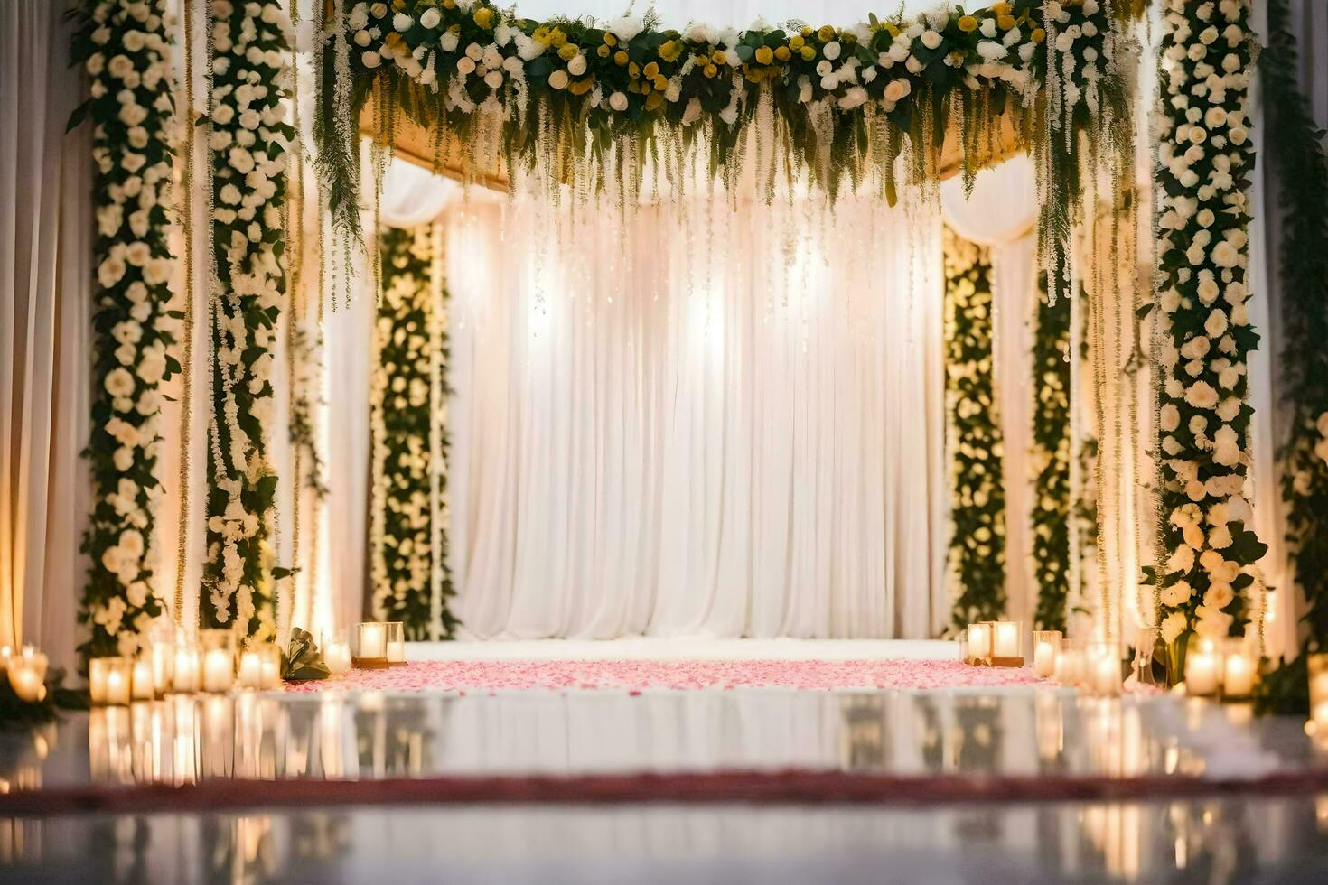 un Boda ceremonia con velas y flores generado por ai foto