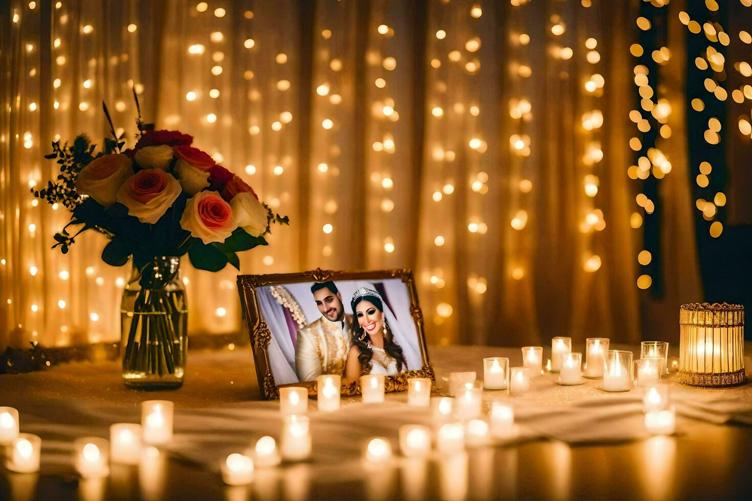 candles, photo frame, photo, photo frame, photo frame, photo frame, photo frame. AI-Generated