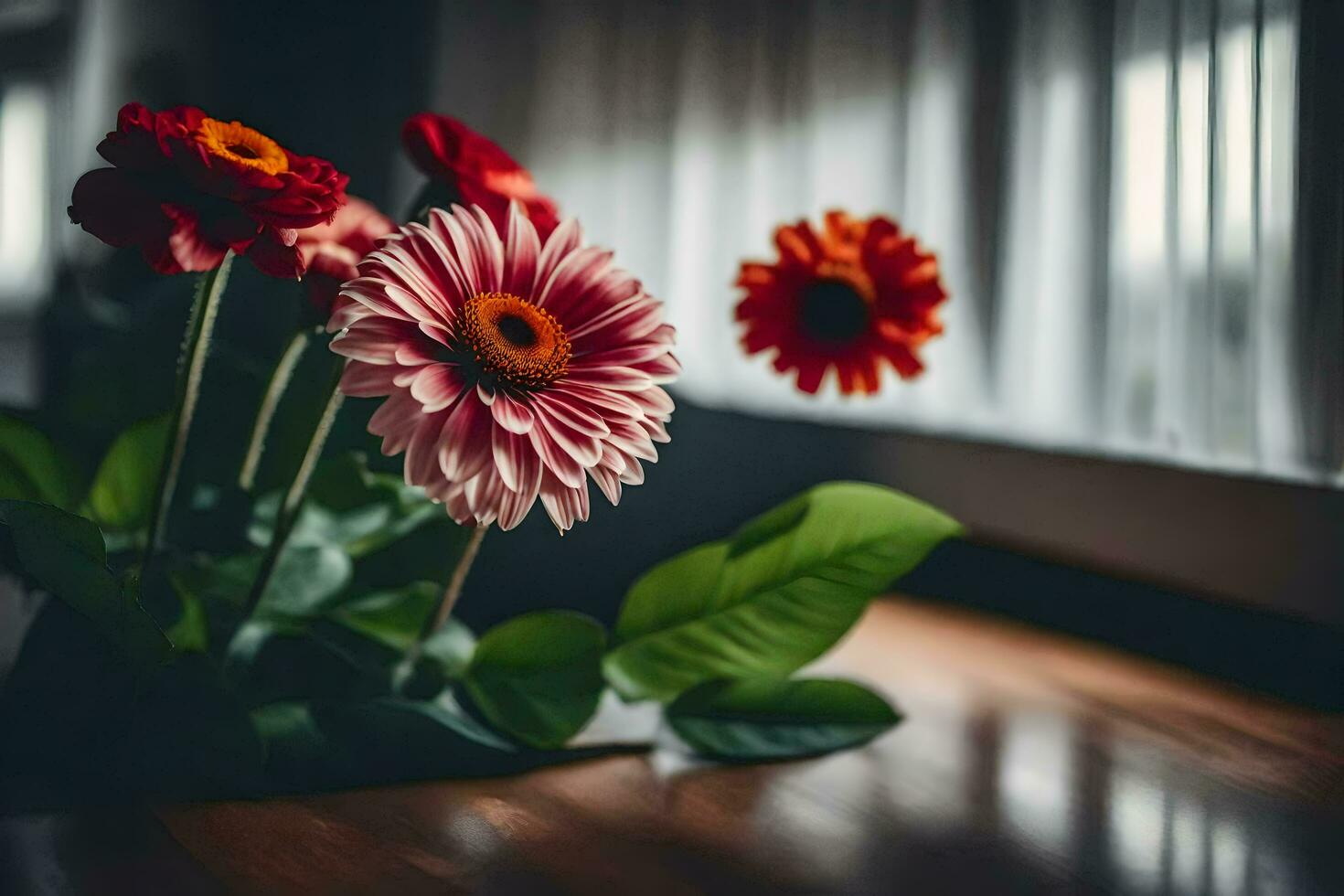 flowers in a vase on a table. AI-Generated photo