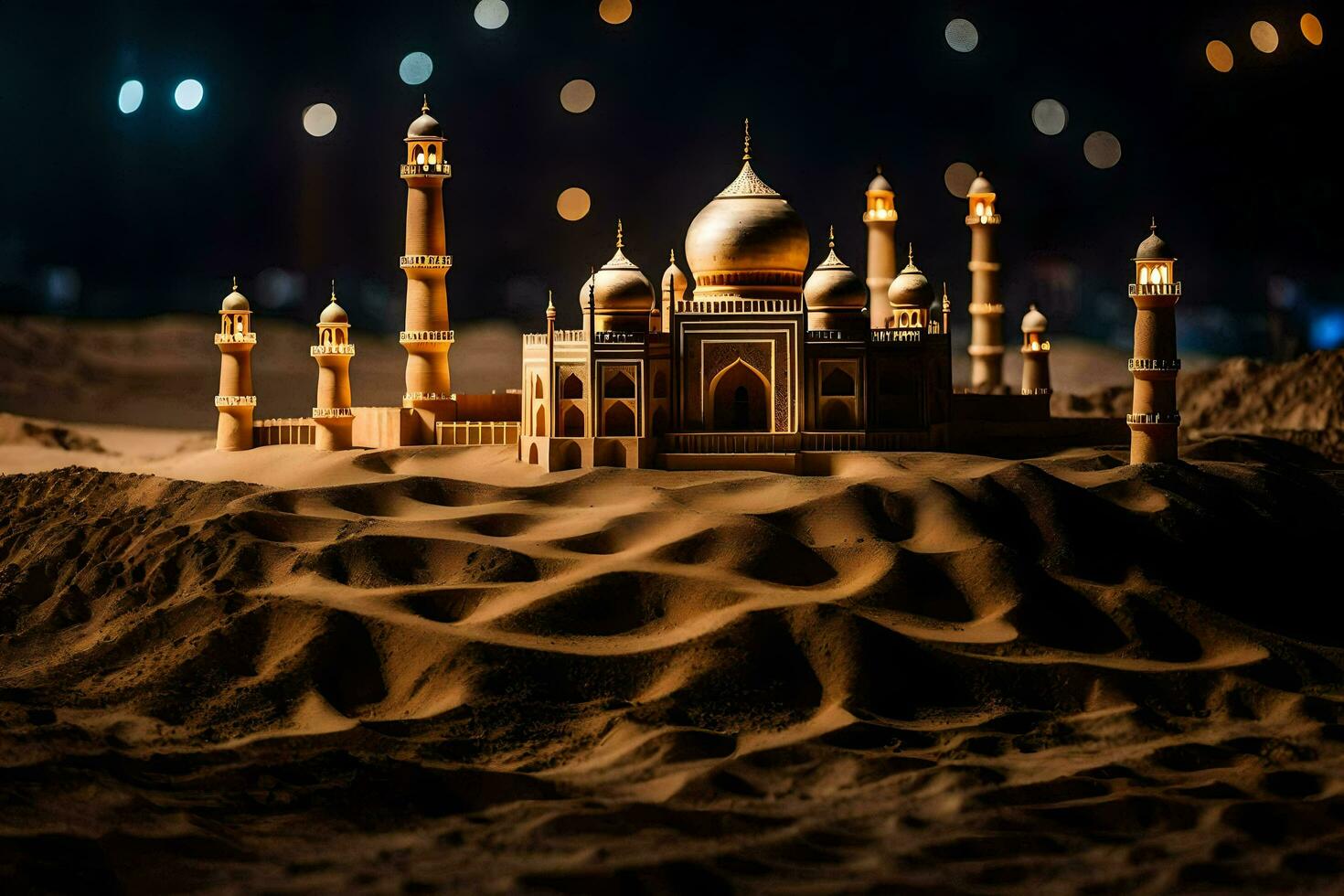 a model of a taj mahal in the desert. AI-Generated photo