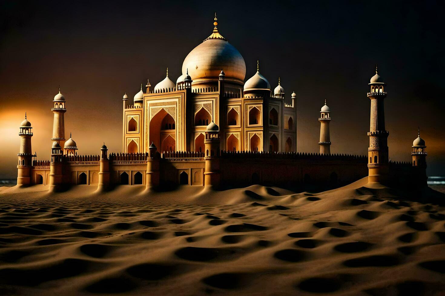 the taj mahal is a beautiful building in the desert. AI-Generated photo