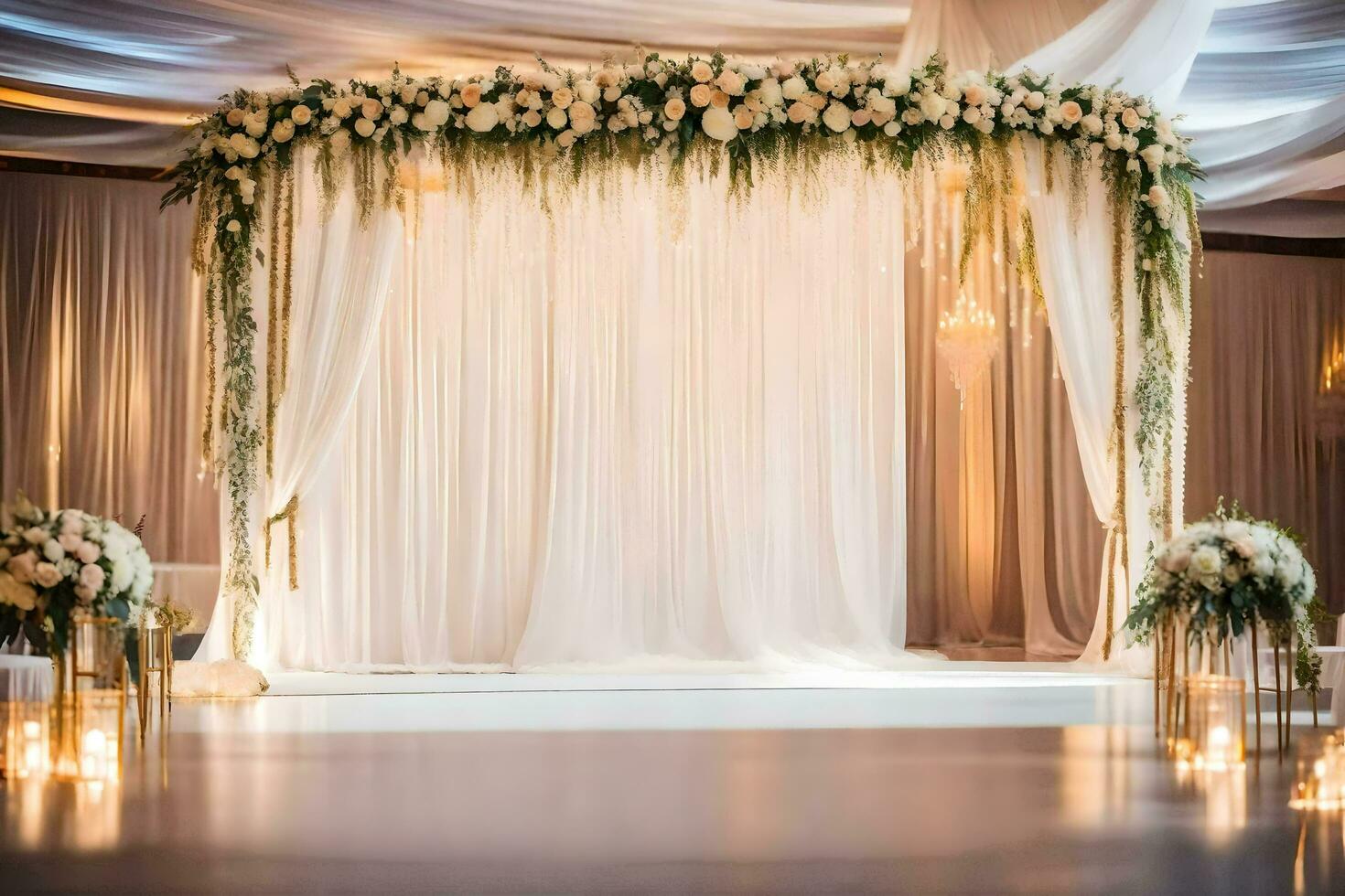 wedding ceremony with white and gold decor. AI-Generated photo
