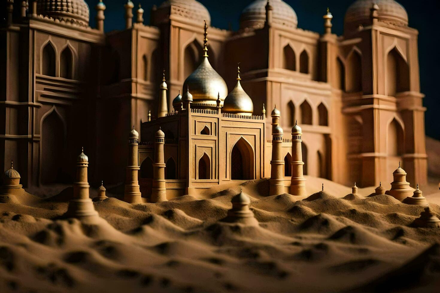 a model of a taj mahal in the desert. AI-Generated photo