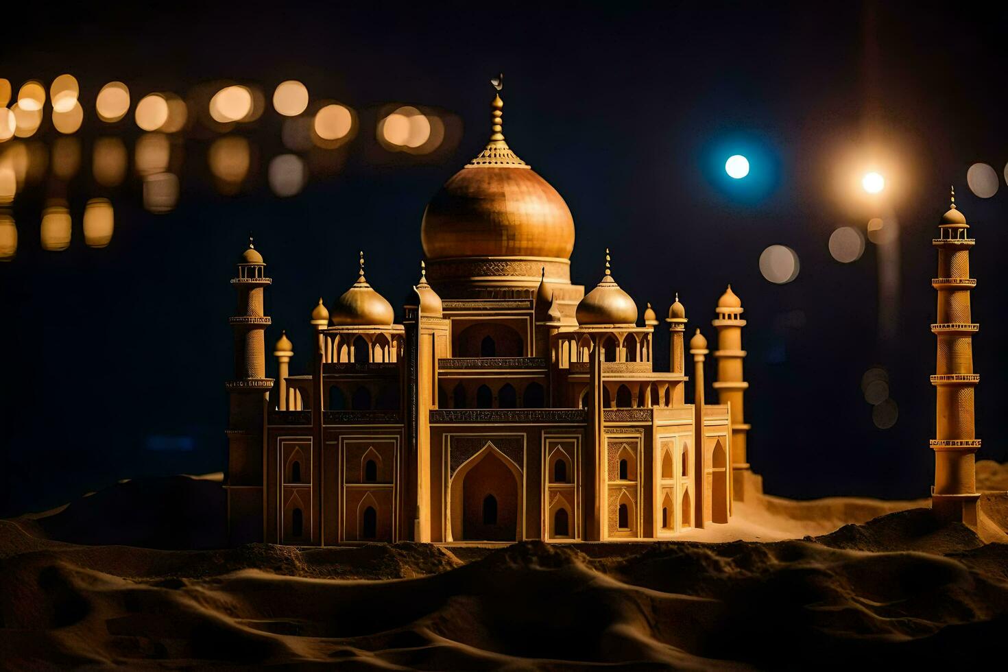 a model of a taj mahal at night. AI-Generated photo