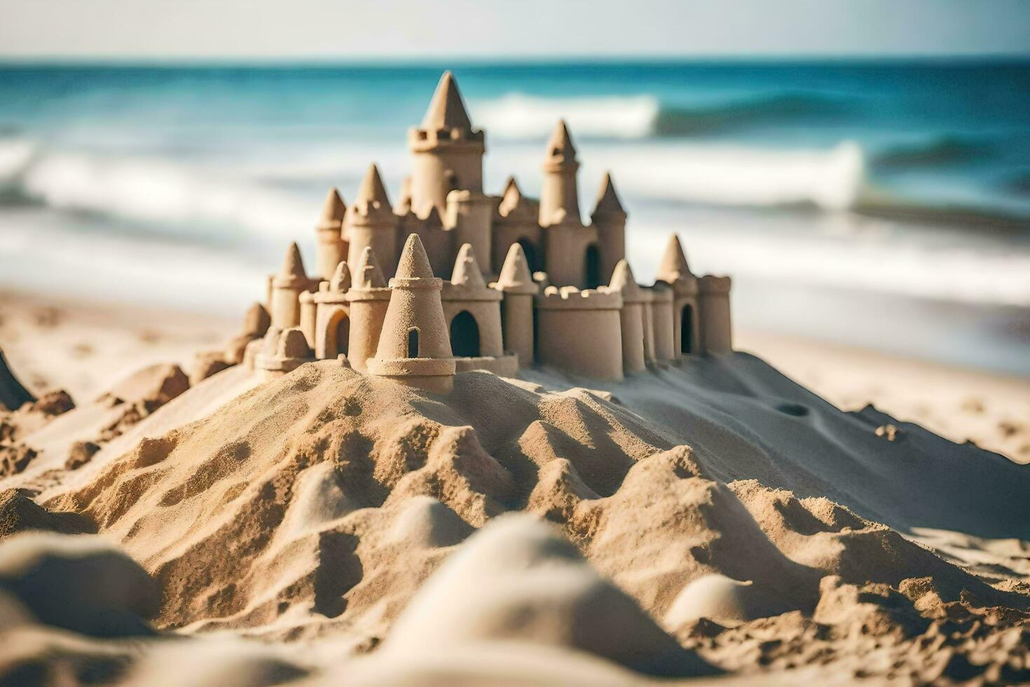 a sand castle on the beach. AI-Generated photo