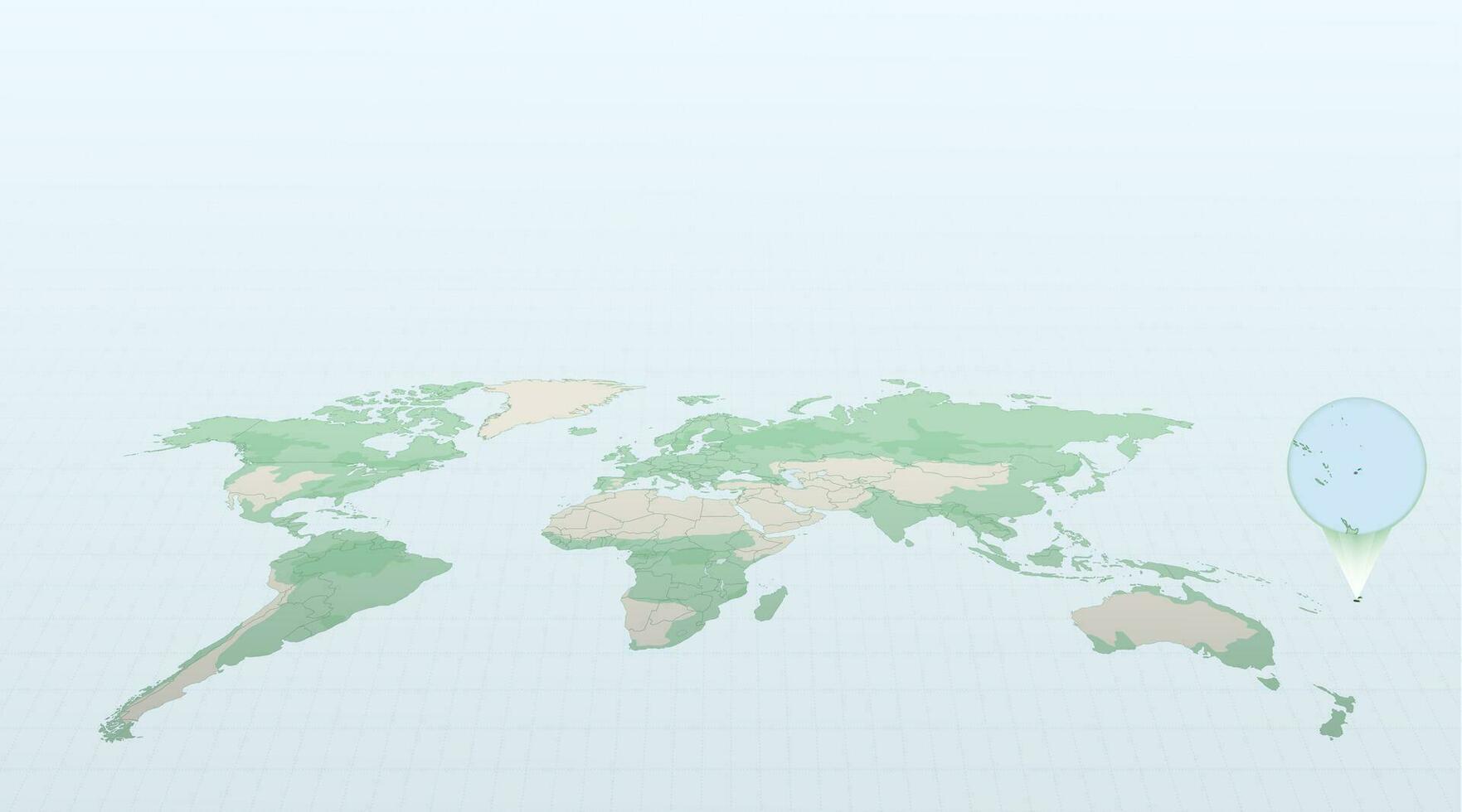 World map in perspective showing the location of the country Fiji with detailed map with flag of Fiji. vector