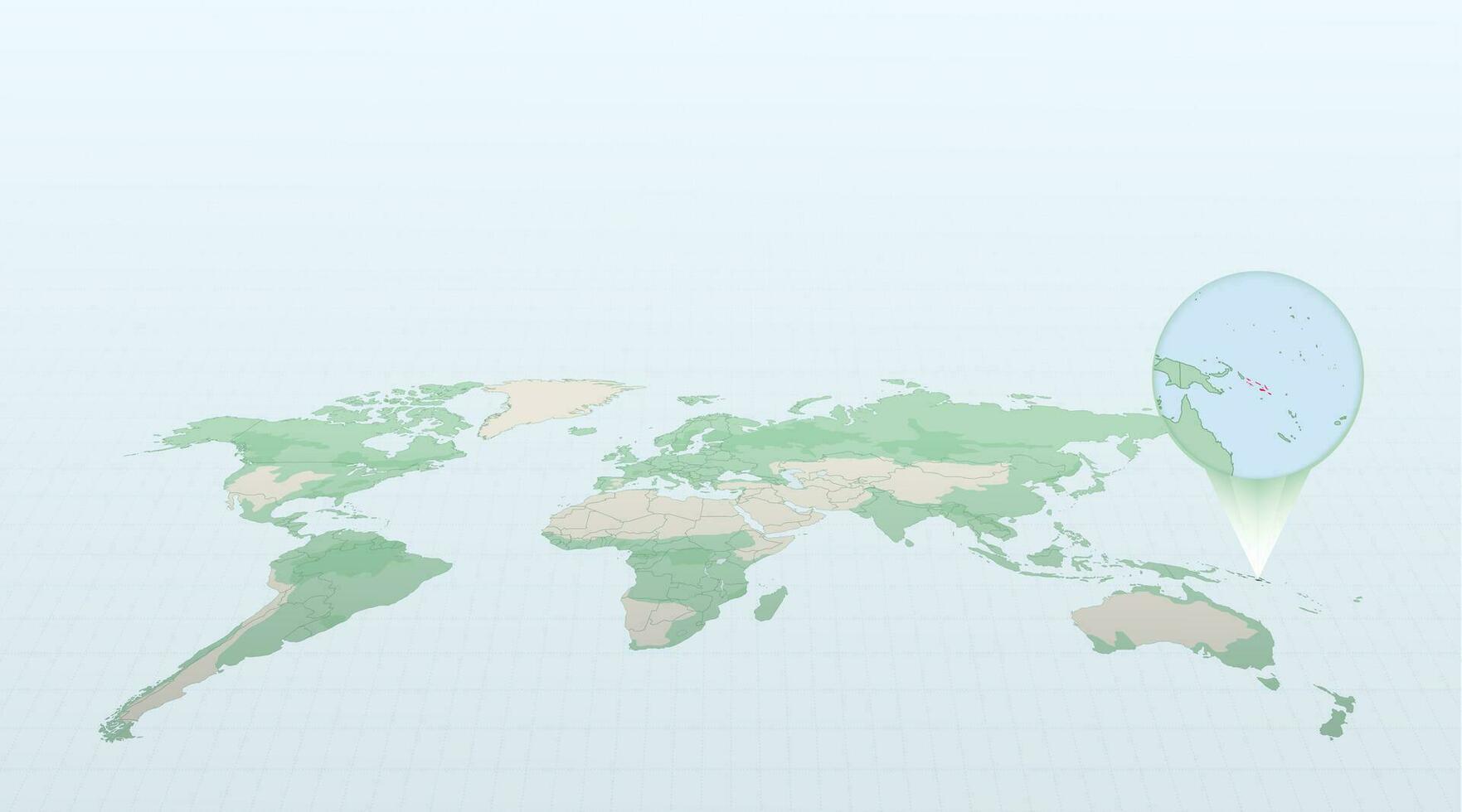 World map in perspective showing the location of the country Solomon Islands with detailed map with flag of Solomon Islands. vector