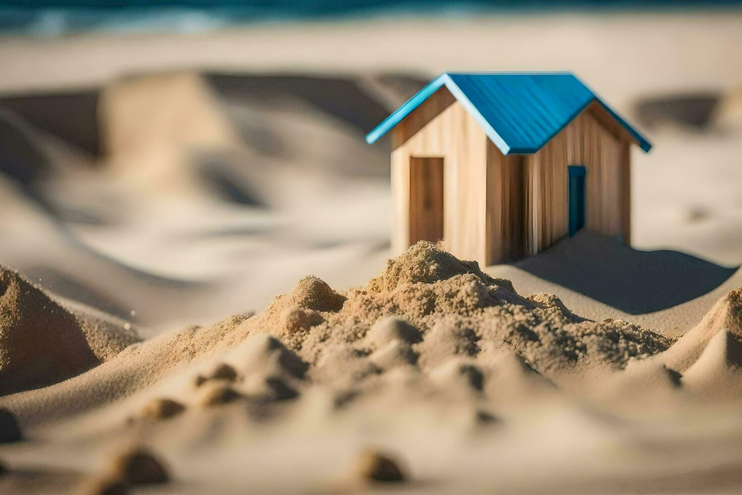 a small house in the sand. AI-Generated photo