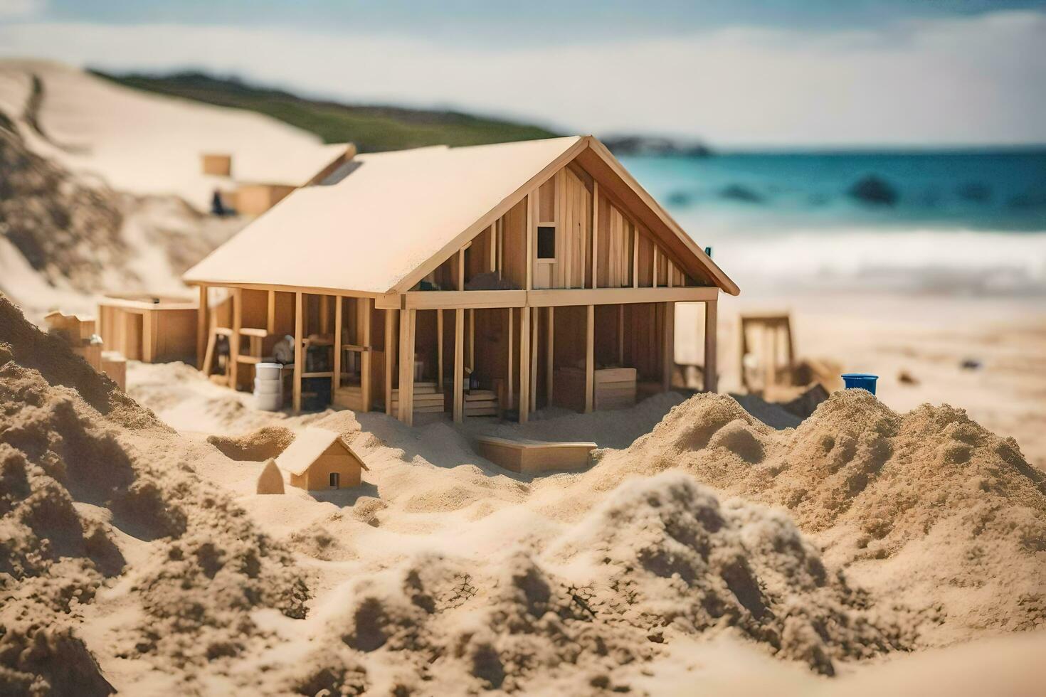 a model of a house on the beach. AI-Generated photo