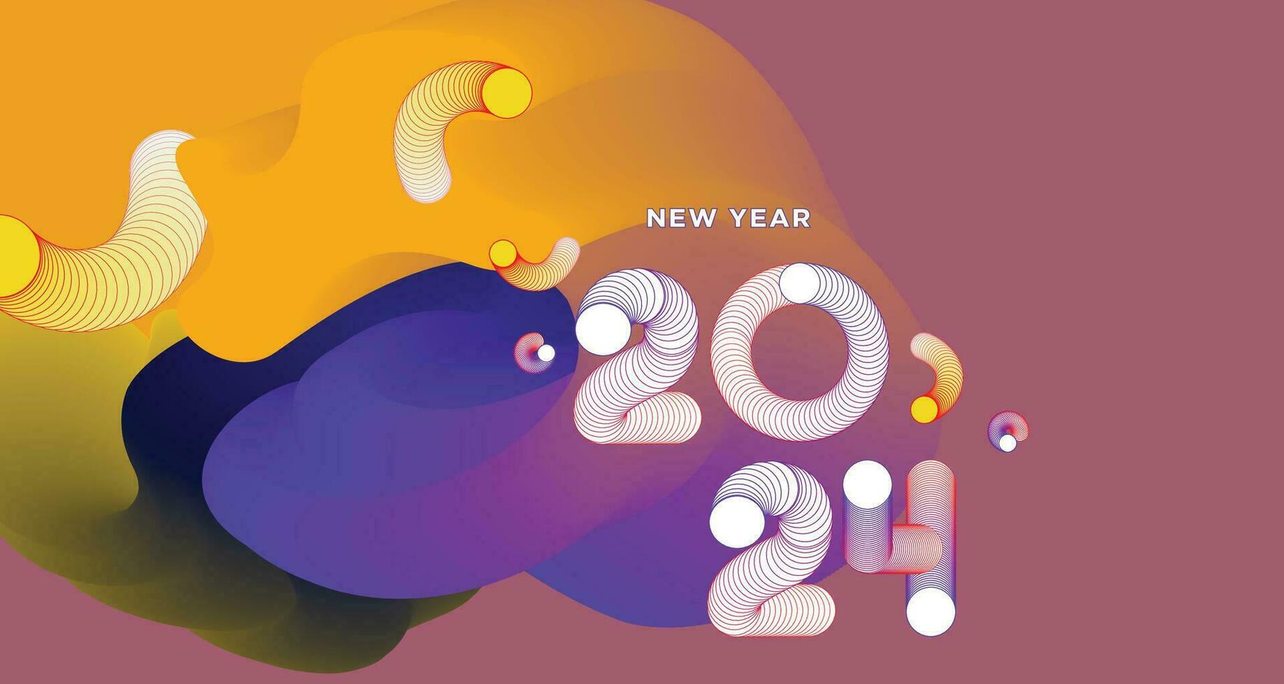 Happy New Year 2024 Colorful Greeting Card Banner for Social Media. Vector Abstract Fluid Background Design