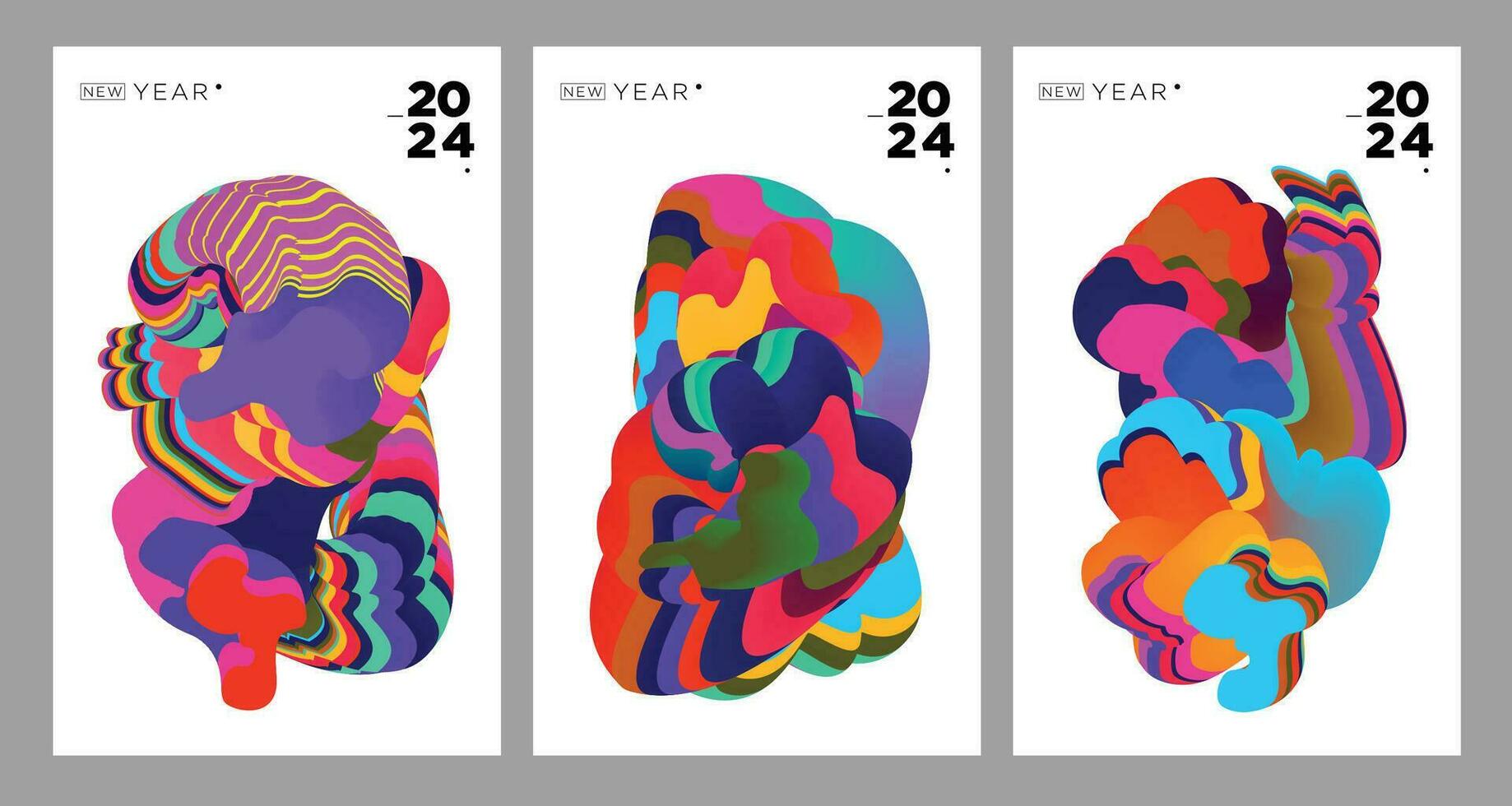 New Year 2024 Calendar Cover and Greeting card with Colorful Abstract Fluid Background Design vector