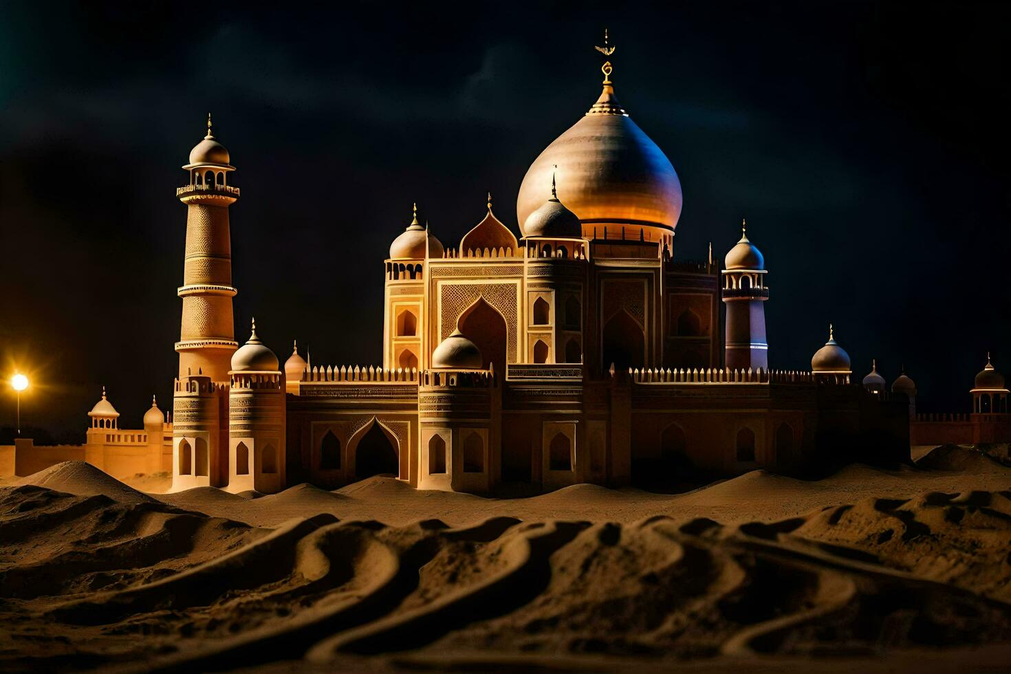 a model of a taj mahal at night. AI-Generated photo