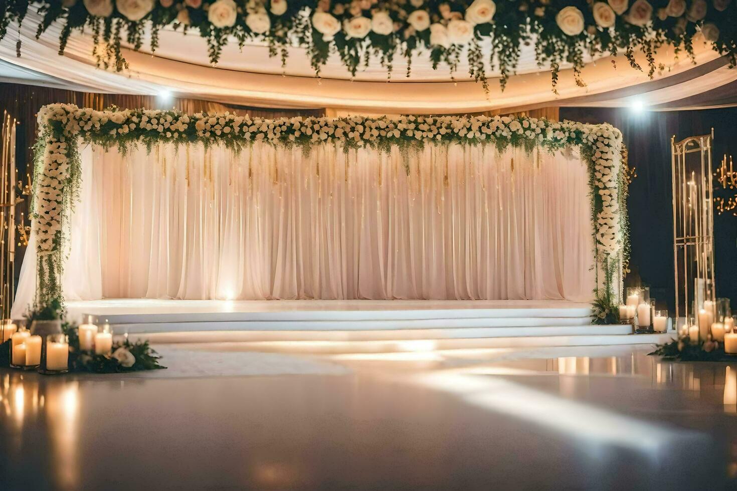 a wedding ceremony with candles and flowers. AI-Generated photo
