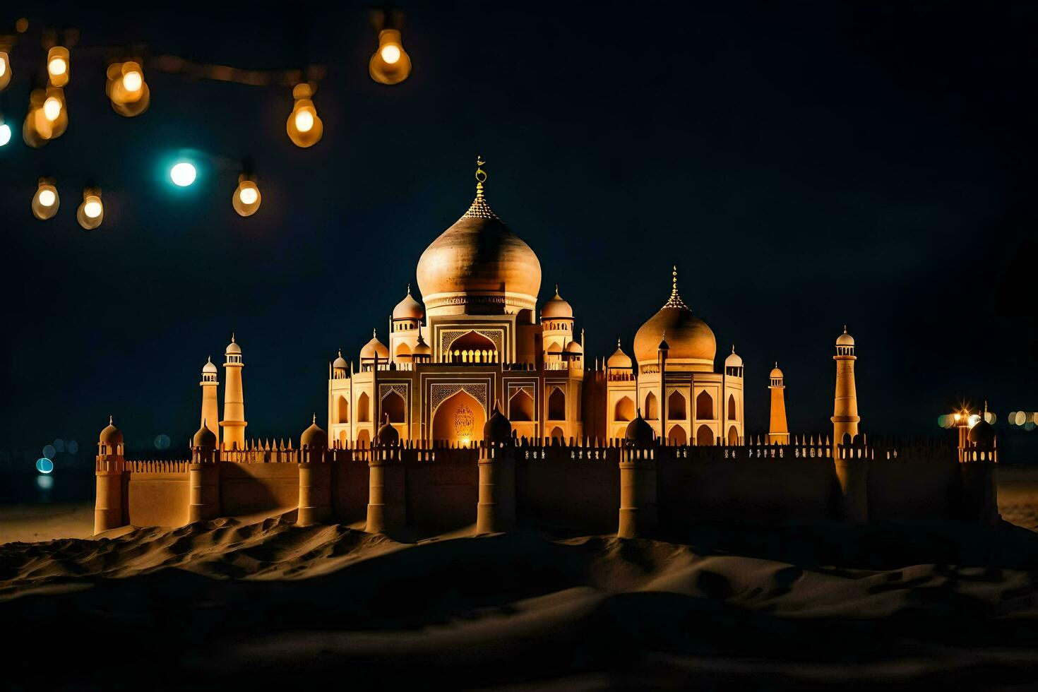 the taj mahal is lit up at night. AI-Generated photo