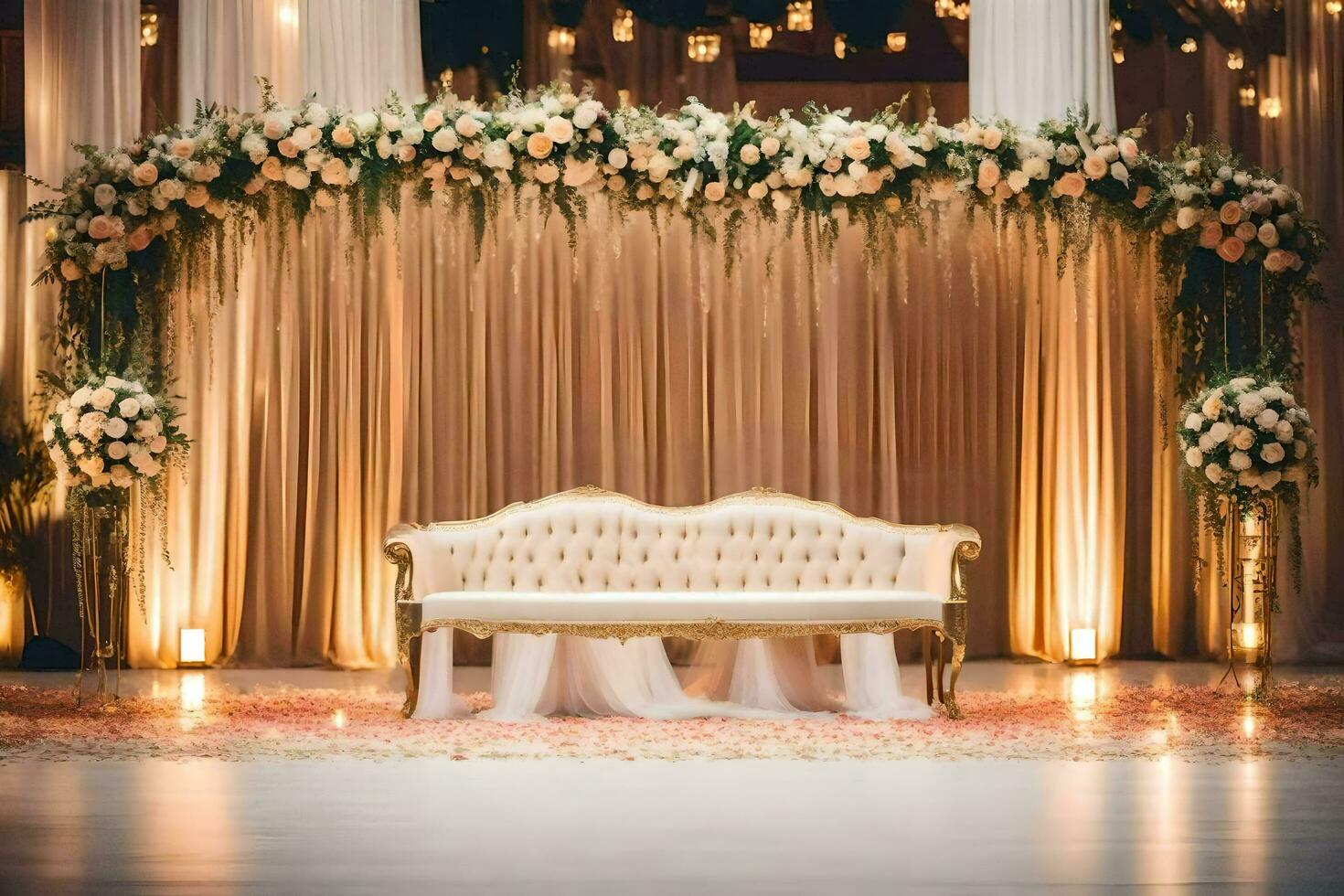 wedding decor ideas for a grand stage. AI-Generated photo