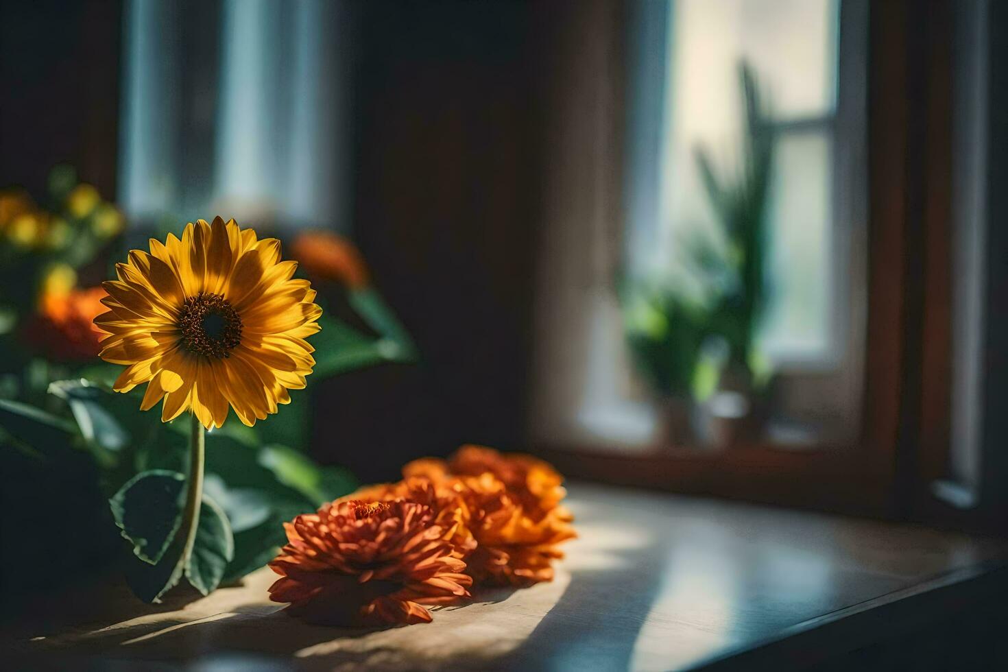 sunflower on a window sill. AI-Generated photo