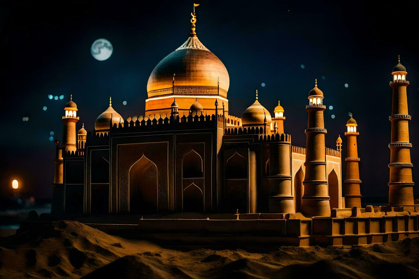 the taj mahal is lit up at night. AI-Generated photo