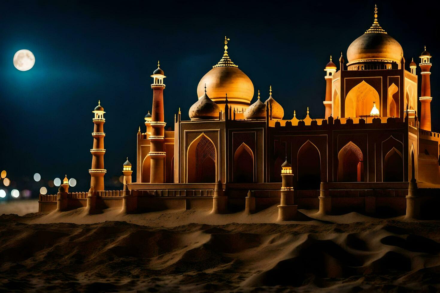 the taj mahal is lit up at night. AI-Generated photo