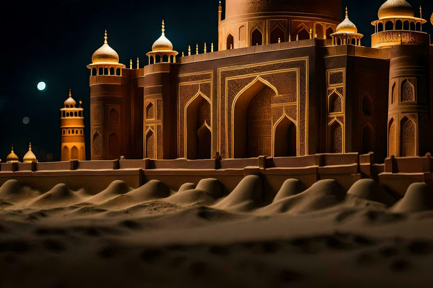 a 3d model of a taj mahal at night. AI-Generated photo