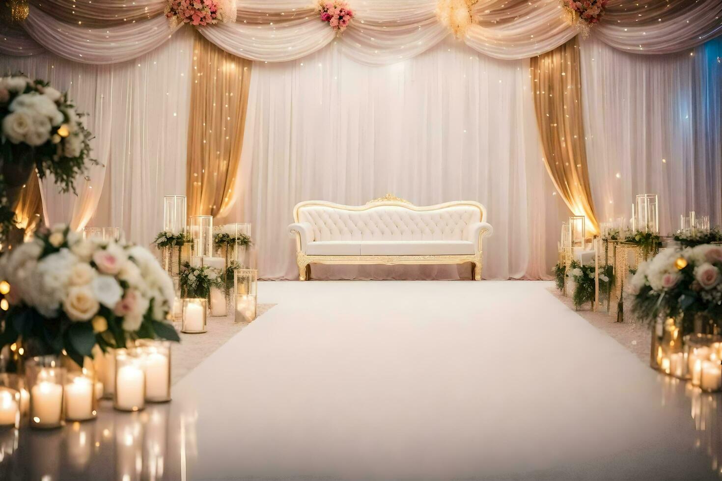 wedding ceremony with white and gold decor. AI-Generated photo