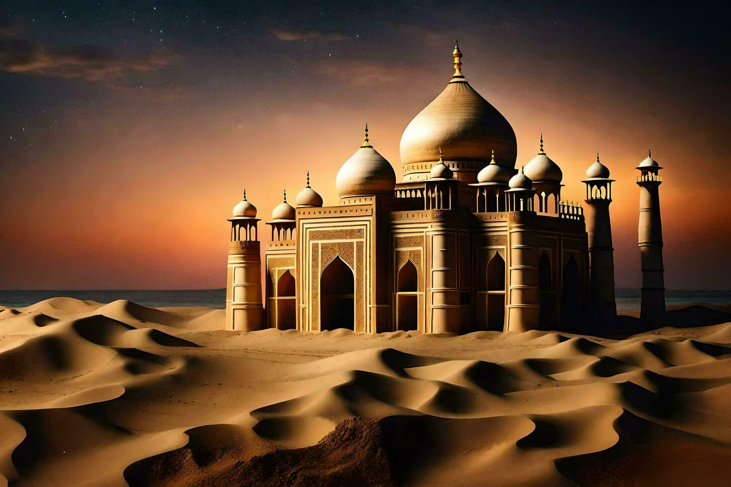 the taj mahal is a beautiful building in the desert. AI-Generated photo