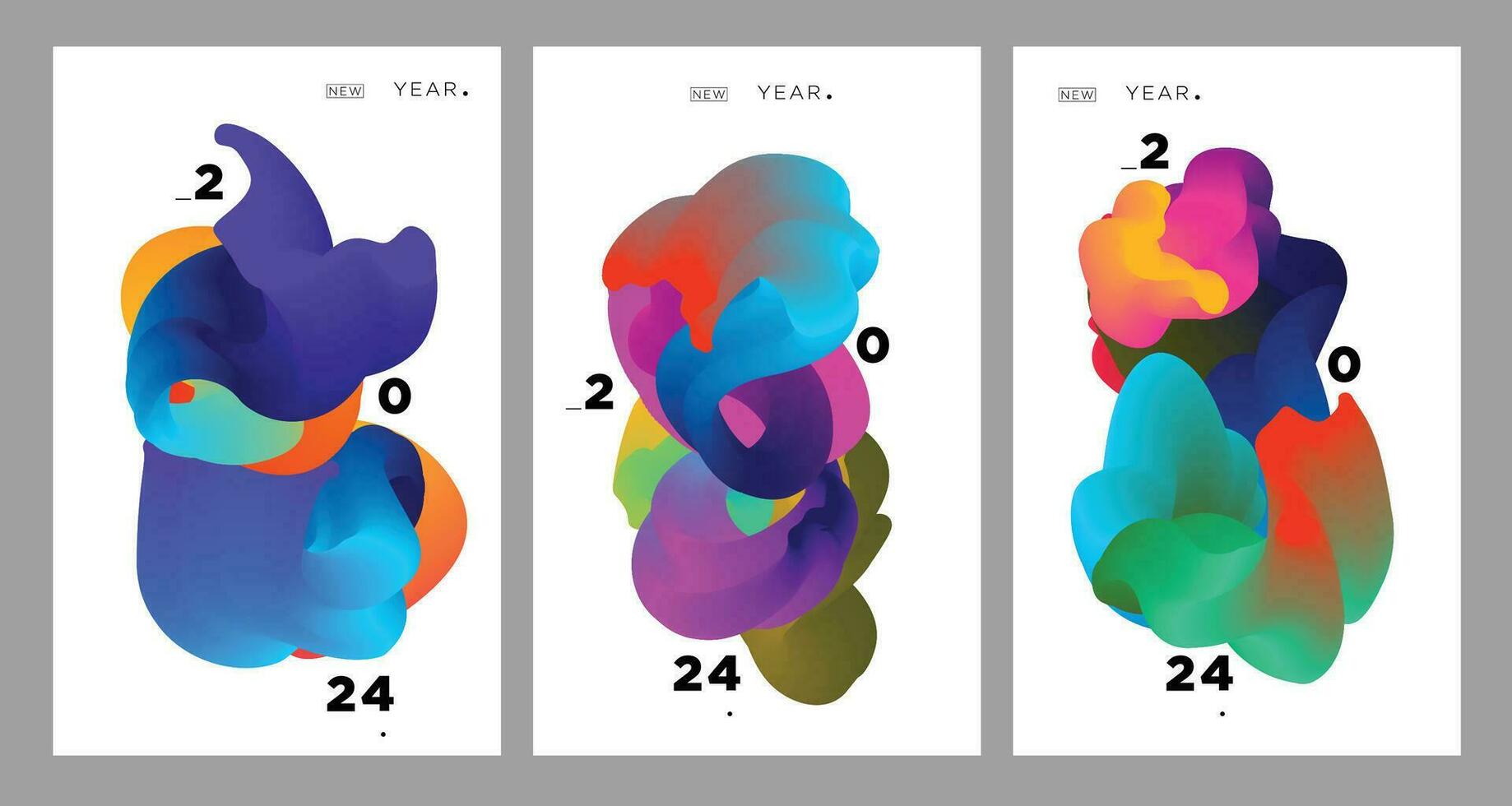 New Year 2024 Calendar Cover and Greeting card with Colorful Abstract Fluid Background Design vector