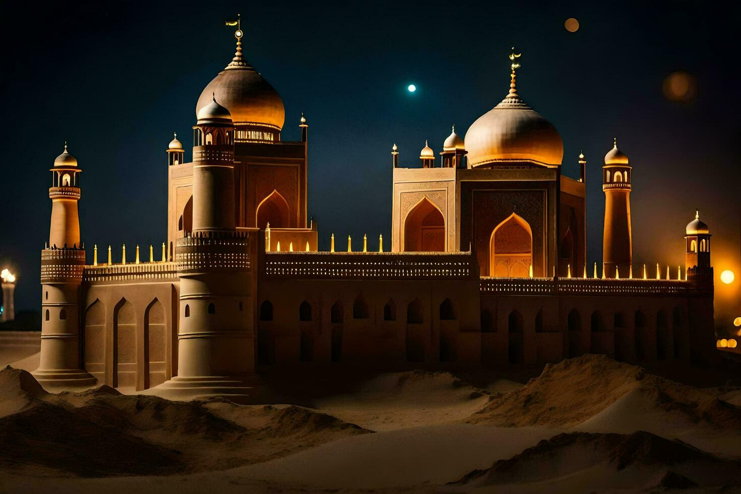 a large mosque in the desert at night. AI-Generated photo