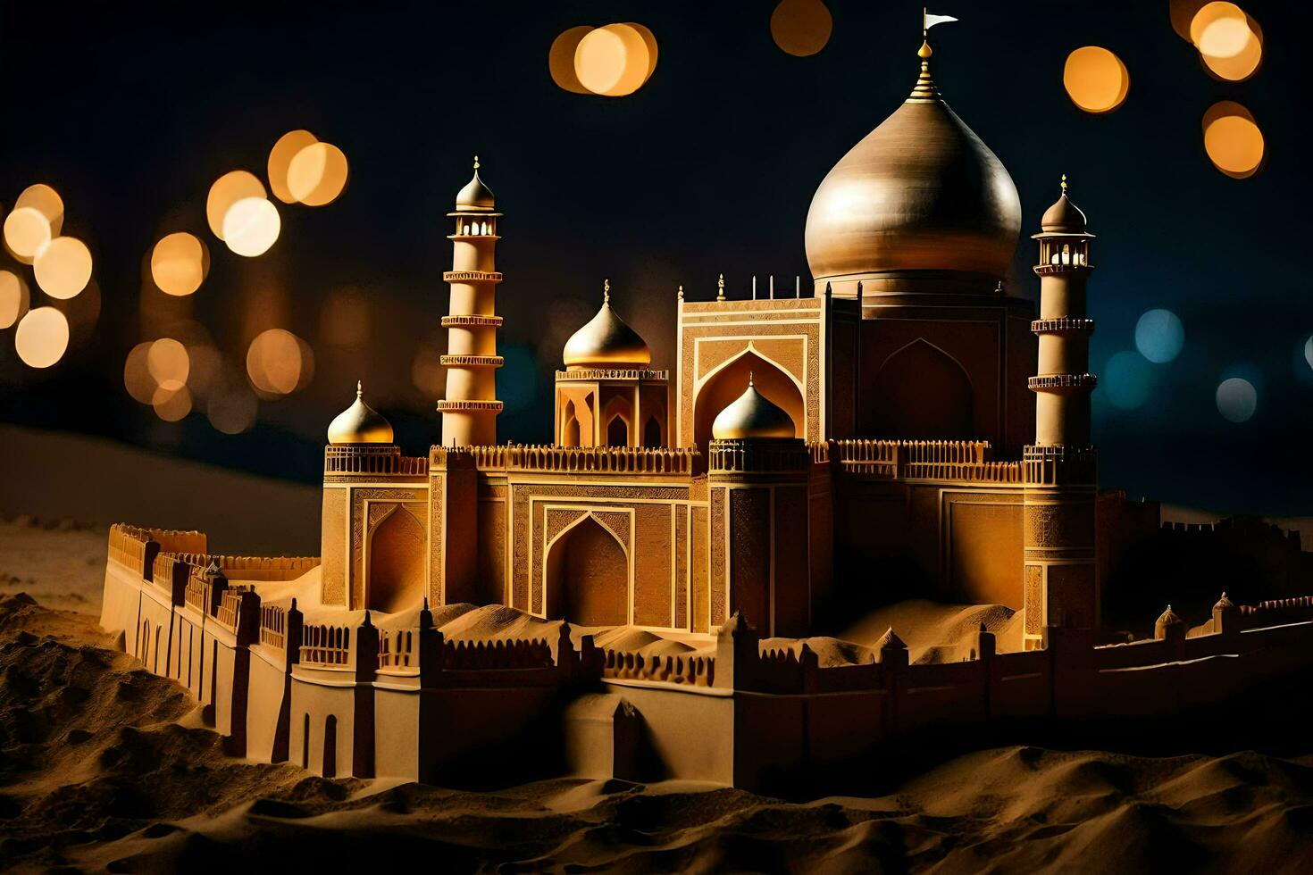 un modelo de un arena castillo en el desierto. generado por ai foto