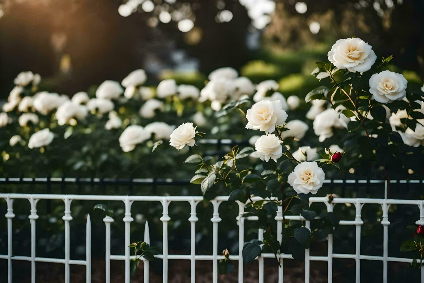 blanco rosas en un jardín. generado por ai foto