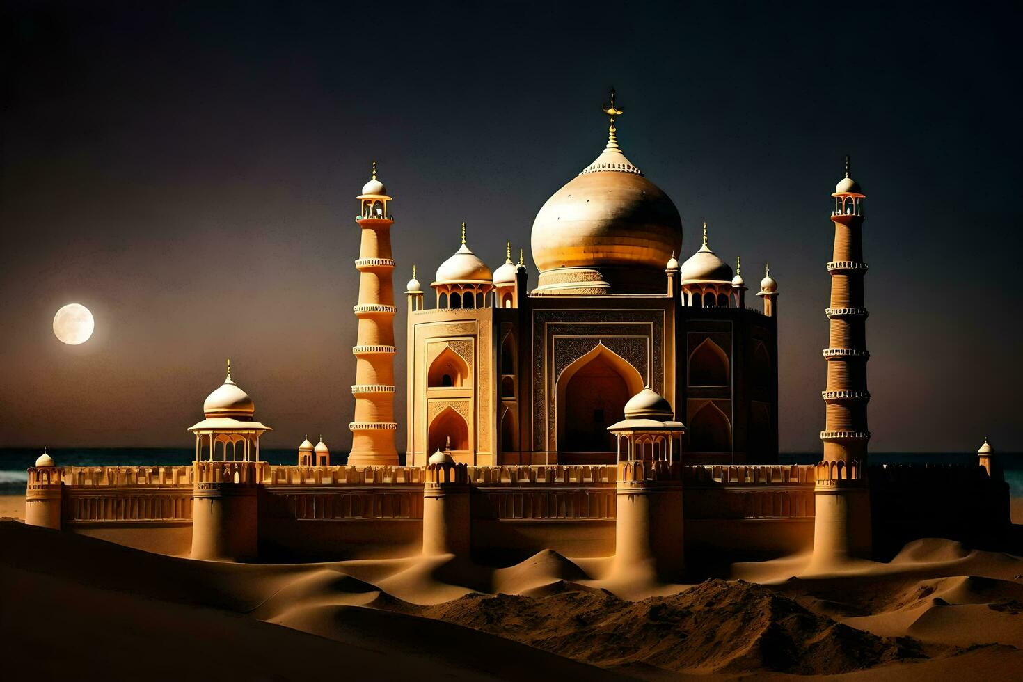 the taj mahal is a beautiful building in the desert. AI-Generated photo