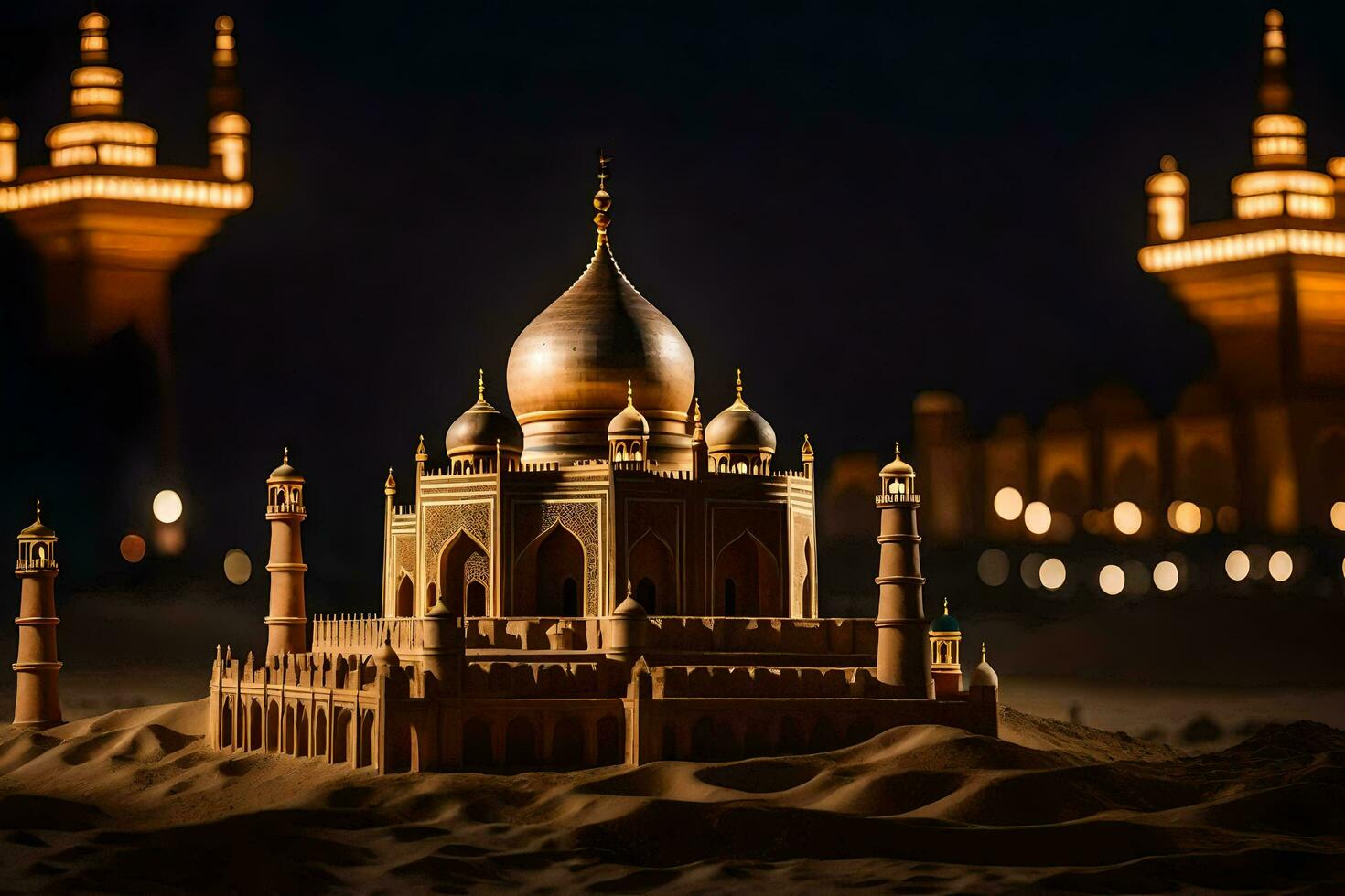 a model of a taj mahal at night. AI-Generated photo