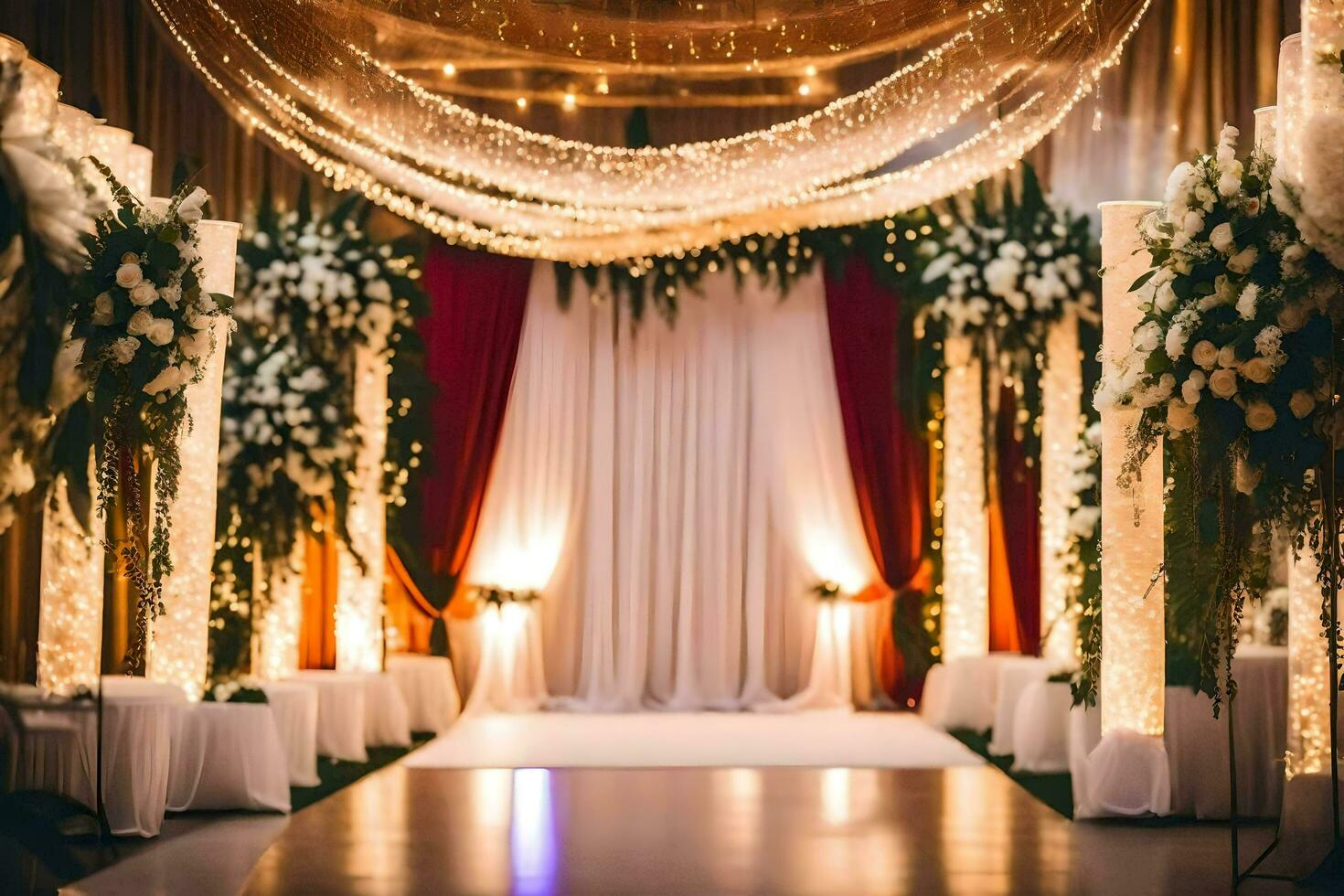 a wedding ceremony with white and gold decorations. AI-Generated photo