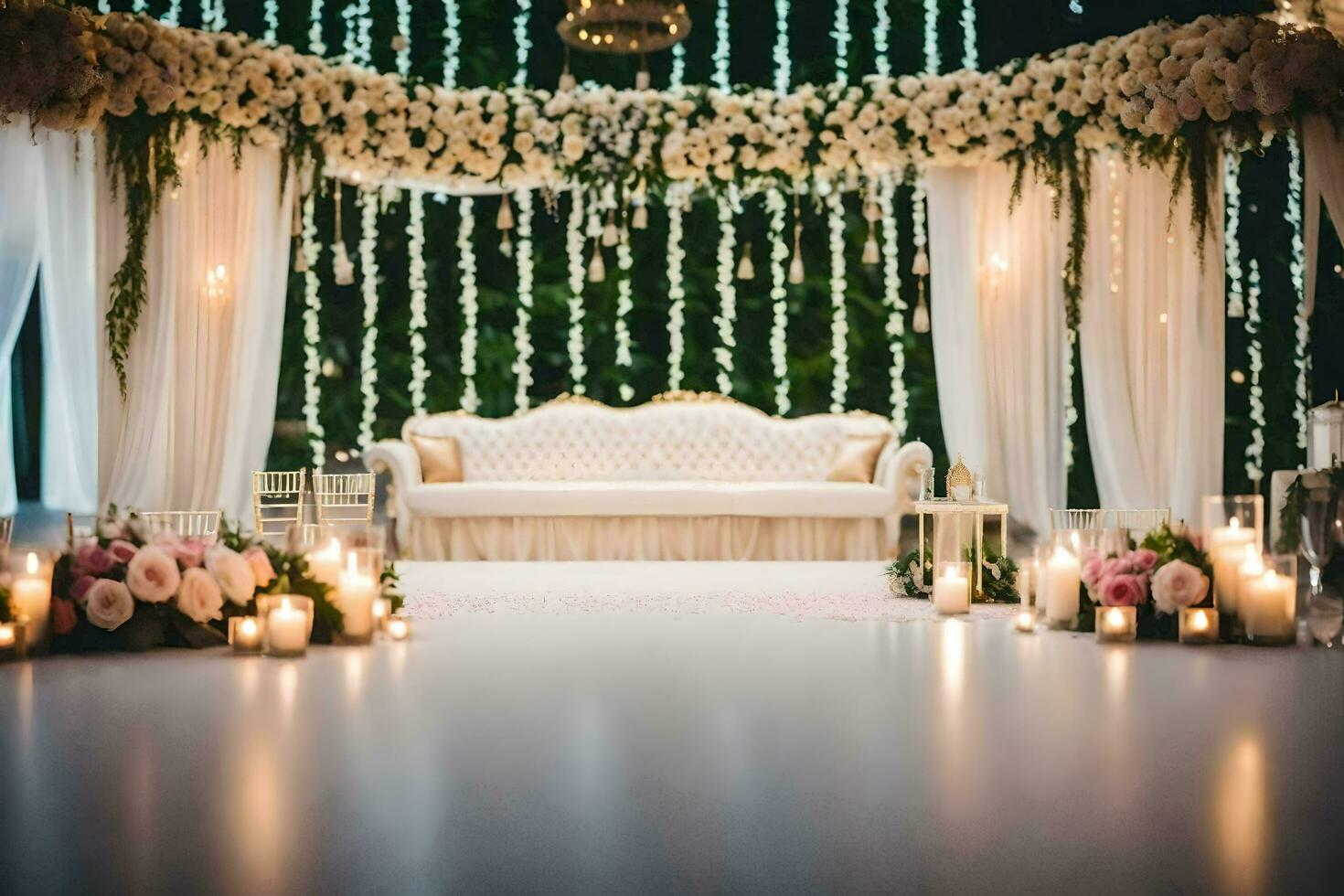 un Boda ceremonia con velas y flores generado por ai foto