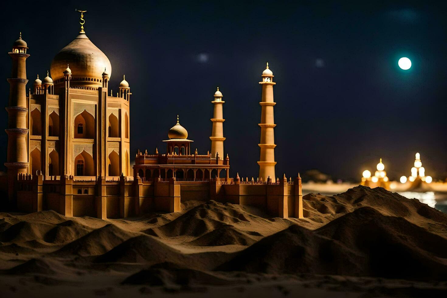 a model of a taj mahal at night. AI-Generated photo
