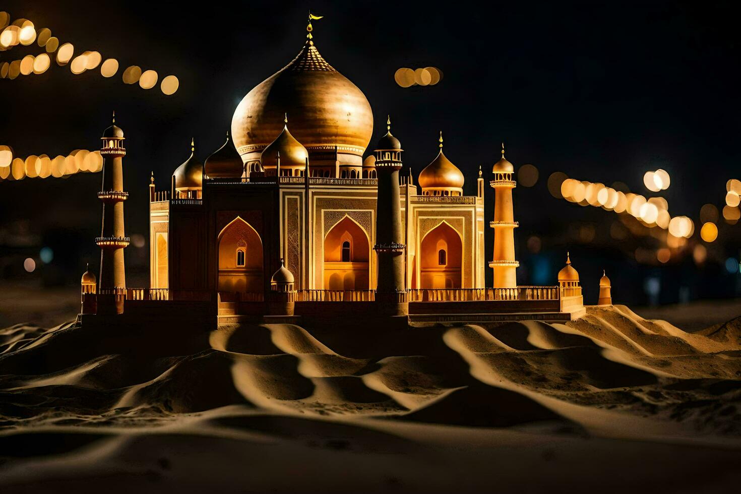 a model of the taj mahal at night. AI-Generated photo