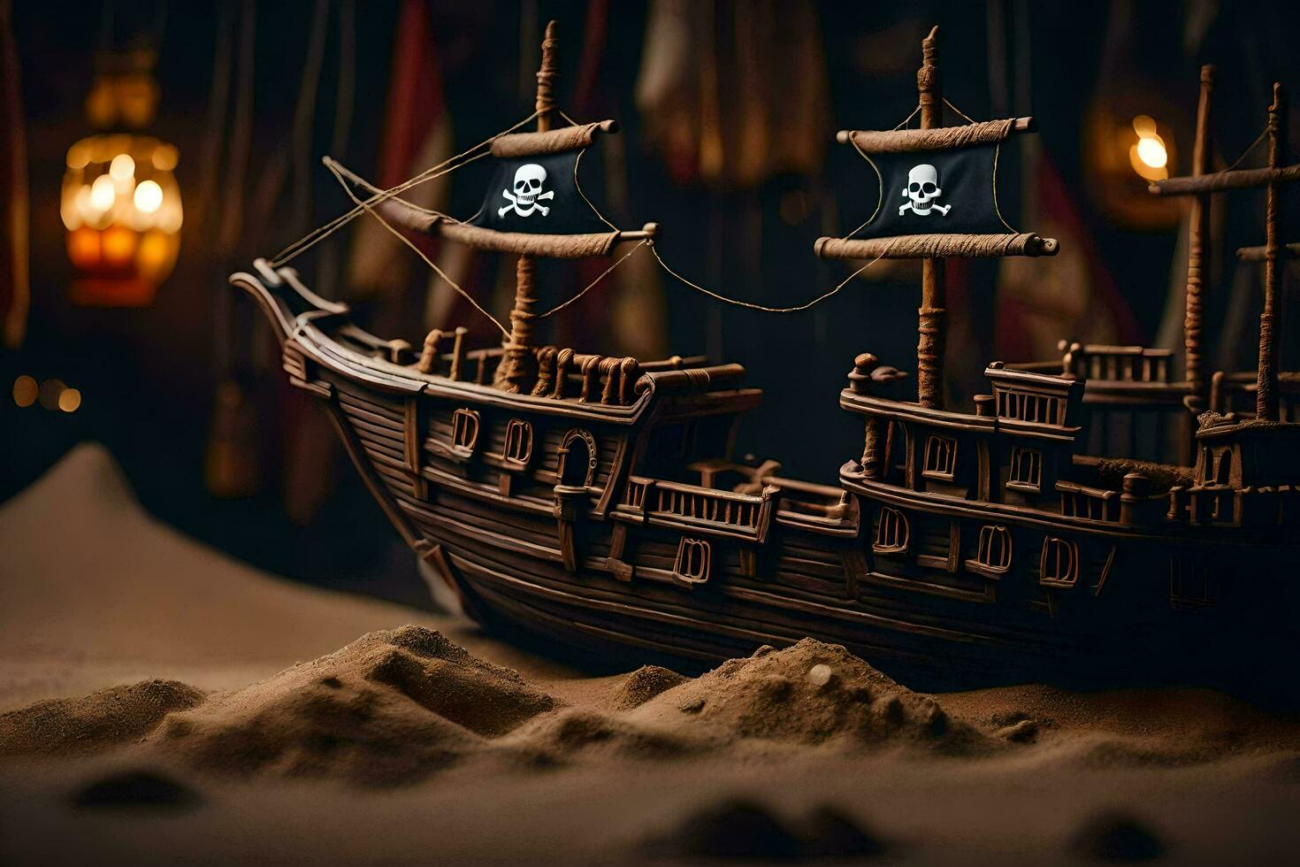 a pirate ship is made out of chocolate. AI-Generated photo