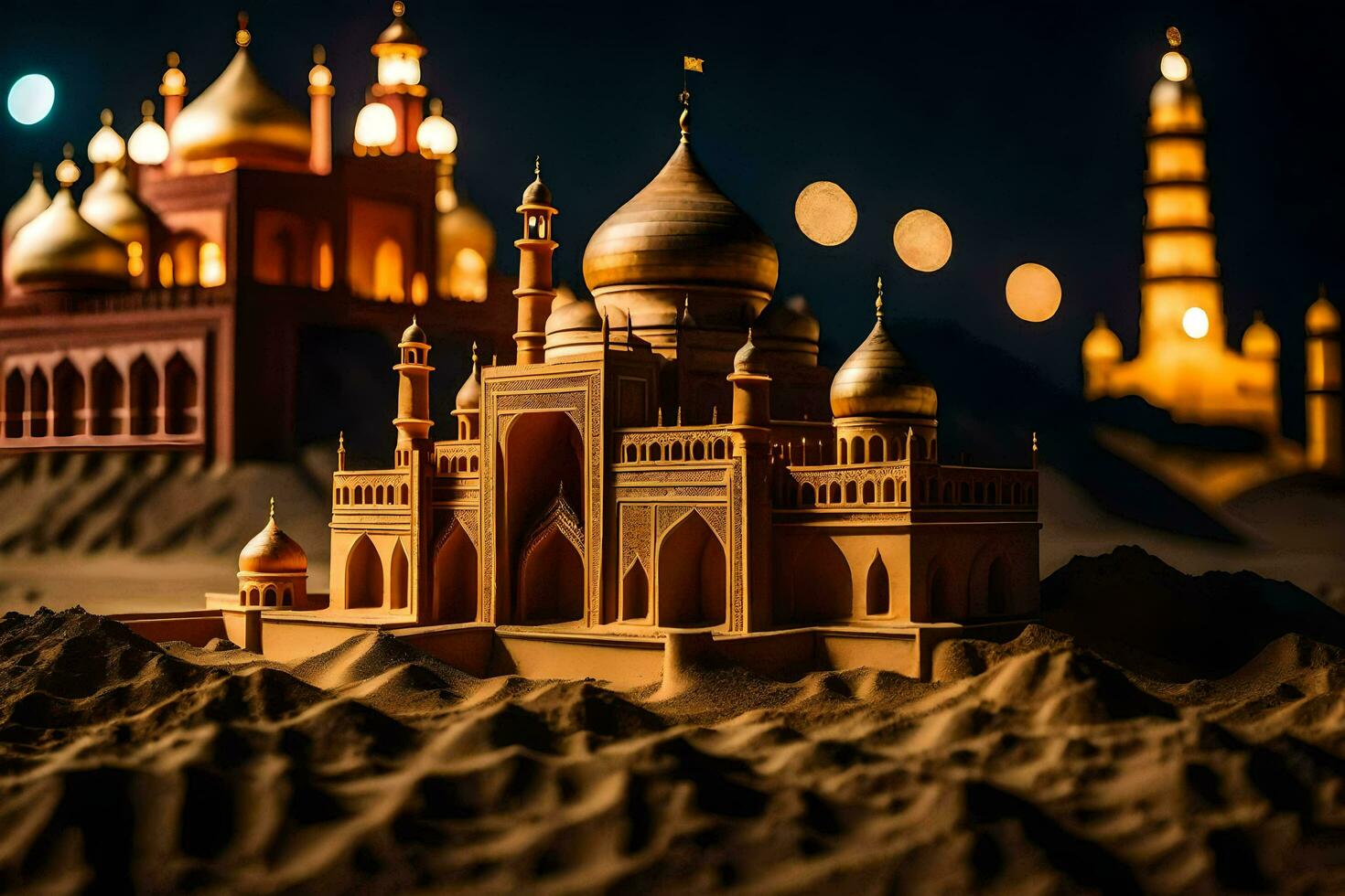 a model of a mosque in the desert. AI-Generated photo