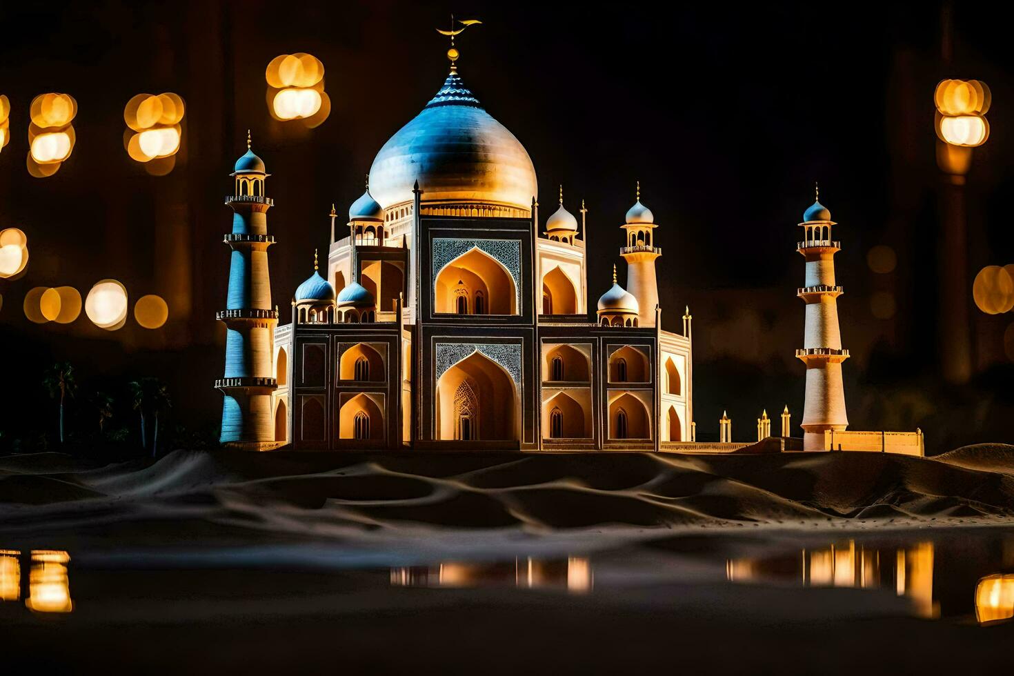 a model of the taj mahal at night. AI-Generated photo