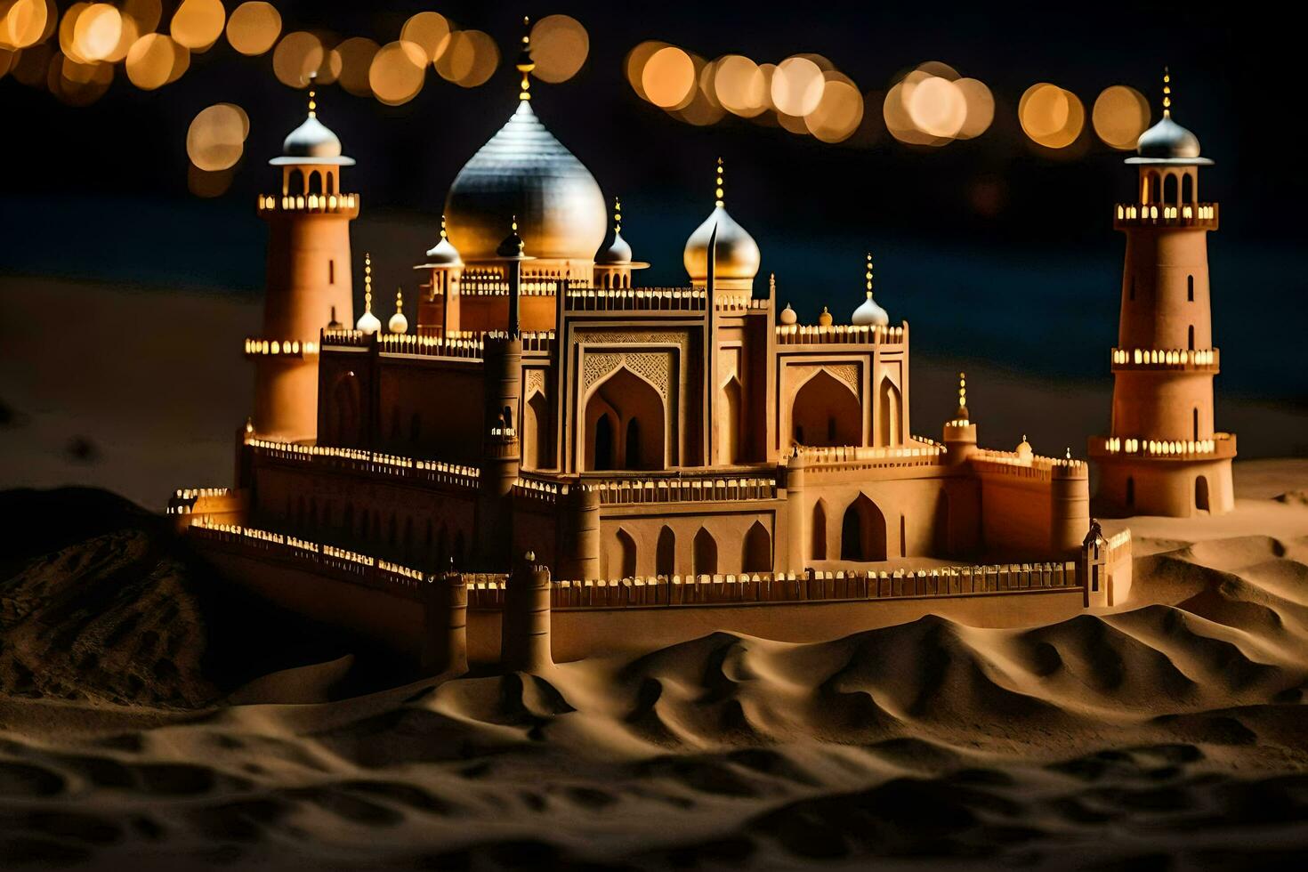 a model of a taj mahal in the desert. AI-Generated photo