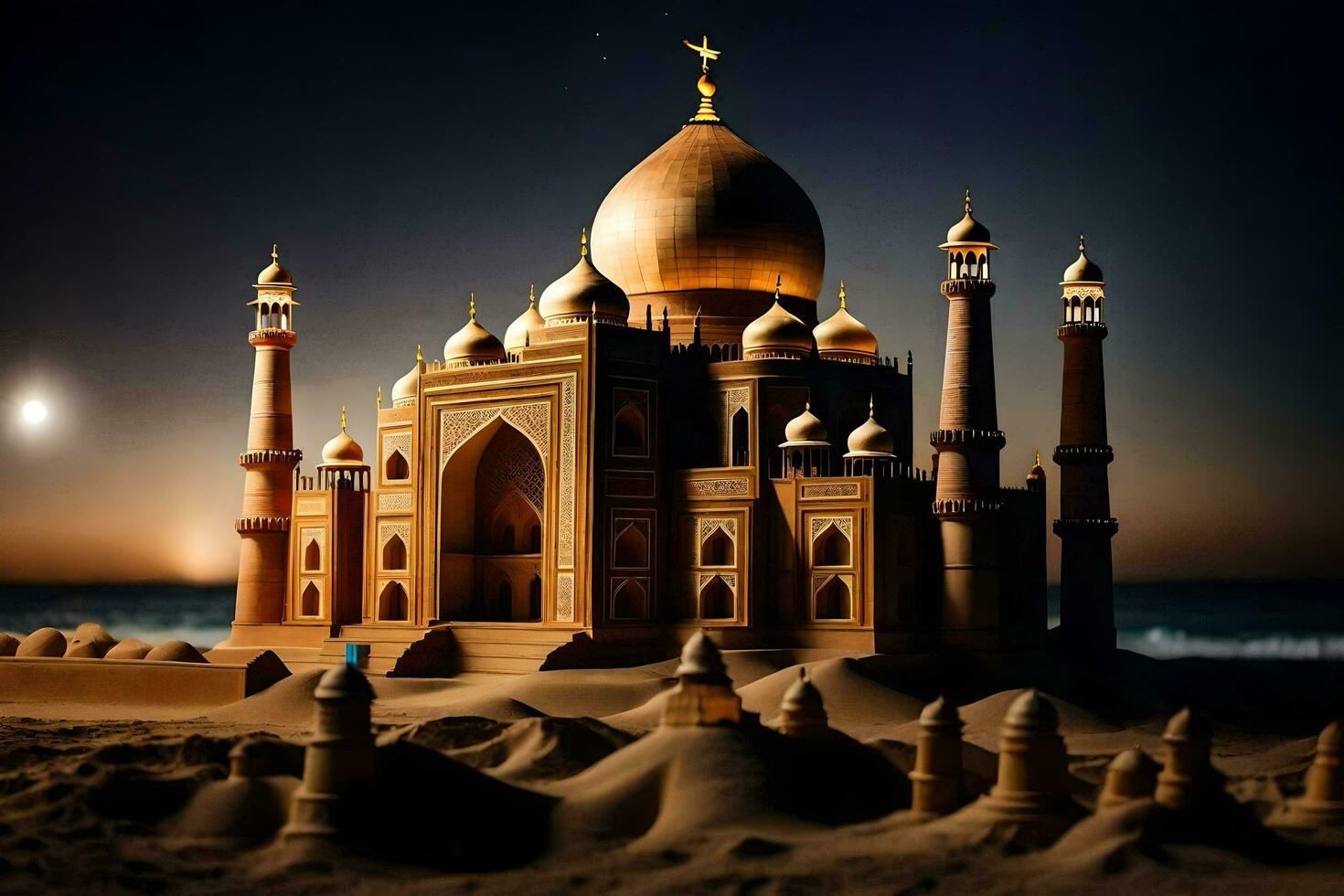 the taj mahal is a beautiful sand castle. AI-Generated photo