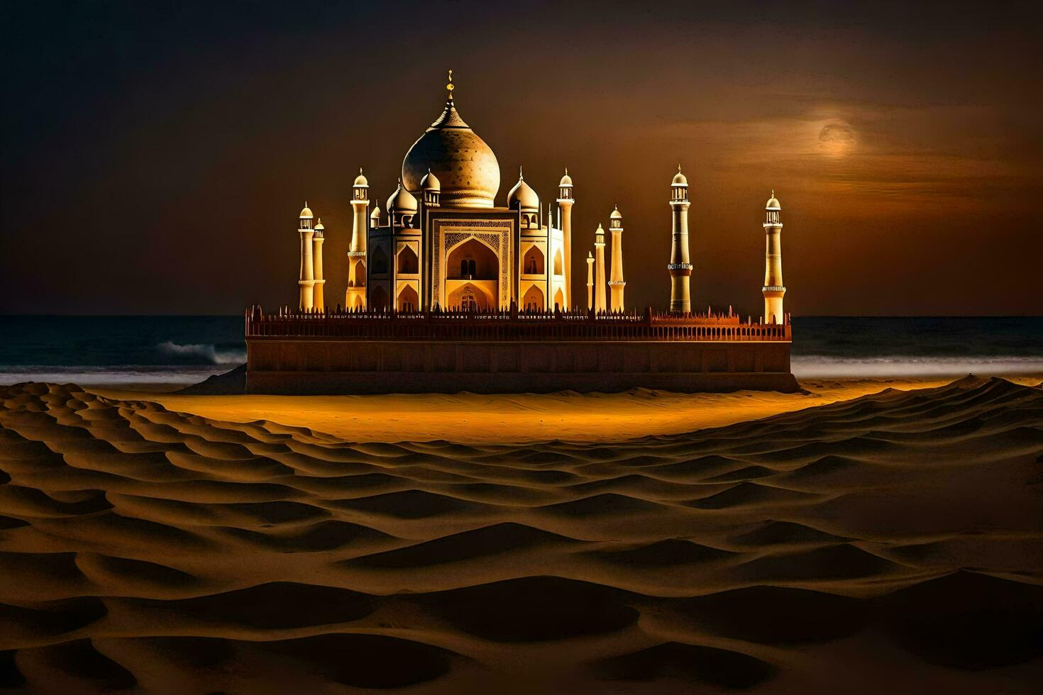 the taj mahal in the desert at night. AI-Generated photo
