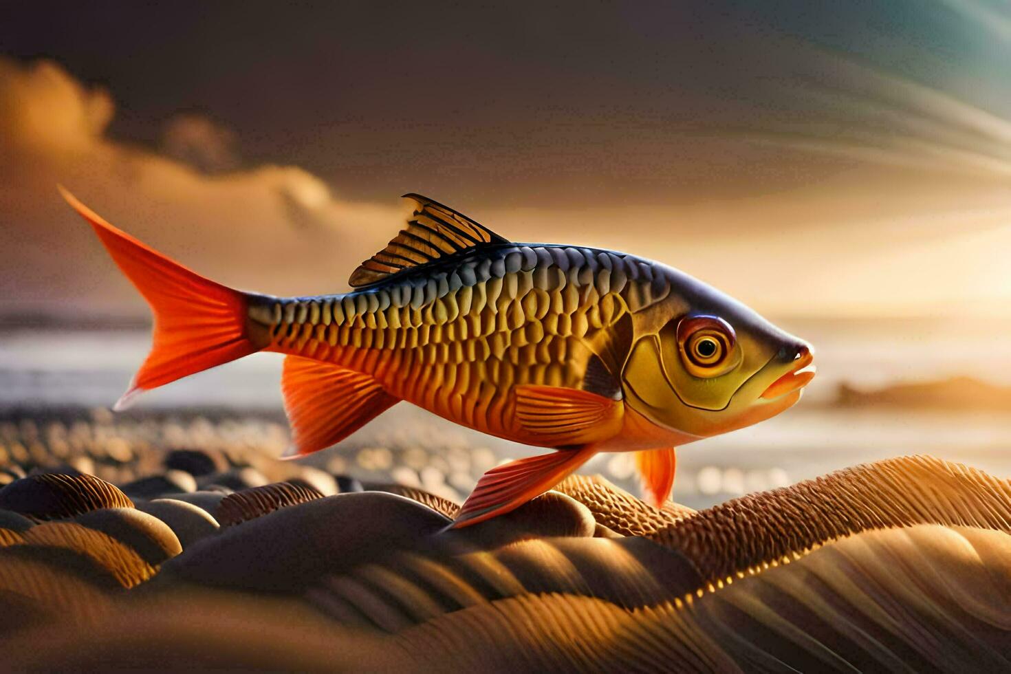 photo wallpaper the sky, fish, the sea, the sun, the sea, the sky,. AI-Generated