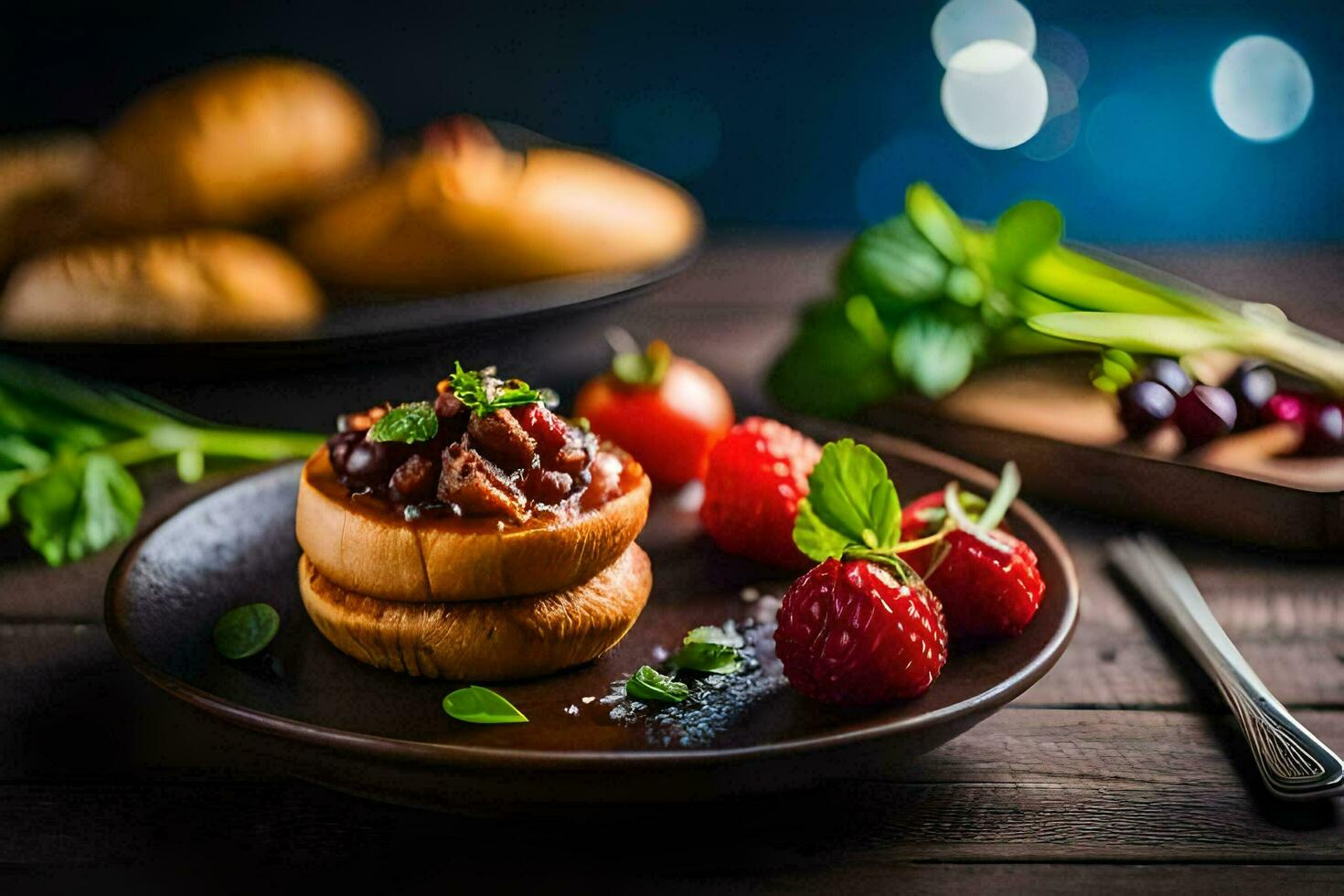 the food is served on a plate with a knife and fork. AI-Generated photo