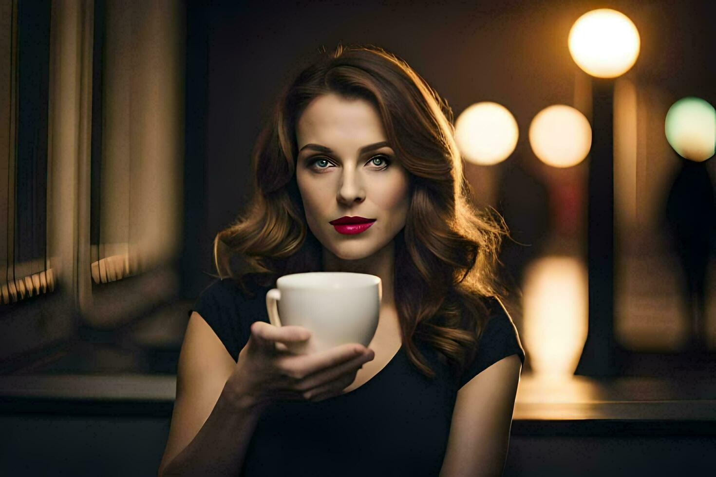 a woman holding a cup of coffee. AI-Generated photo